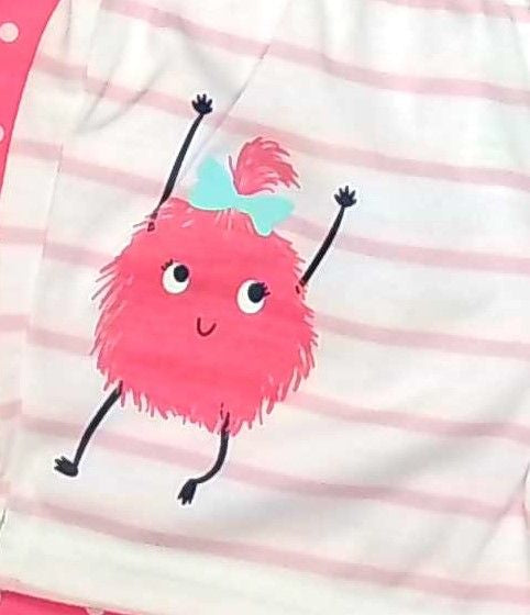 Carter's Girls' 3-Piece Pink Monster Polyester Jersey Pajama Set, Size 4T