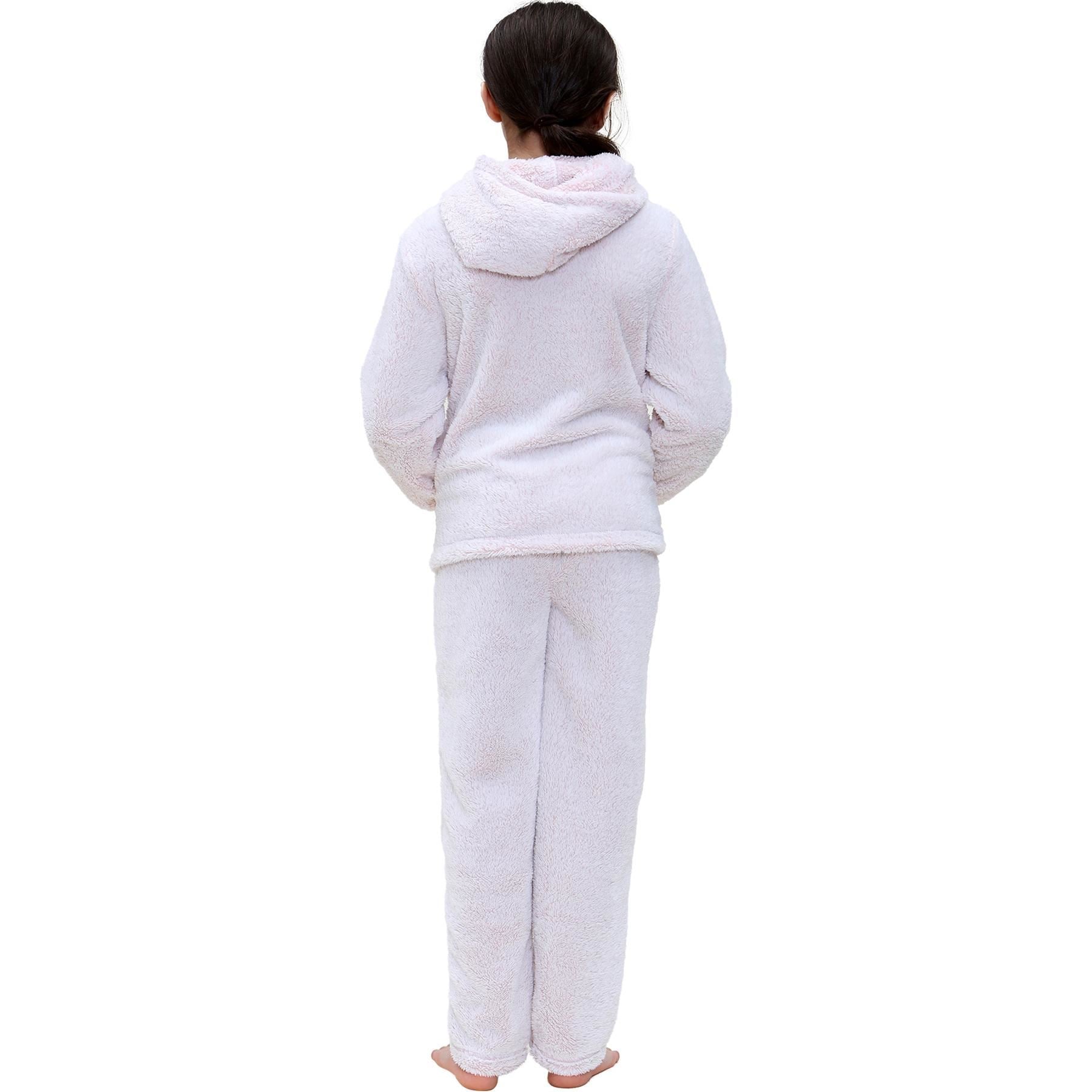 Kids Boys Girls Plain Pyjama Extra Soft Zipped Top Flannel Fleece PJS Outfit Set