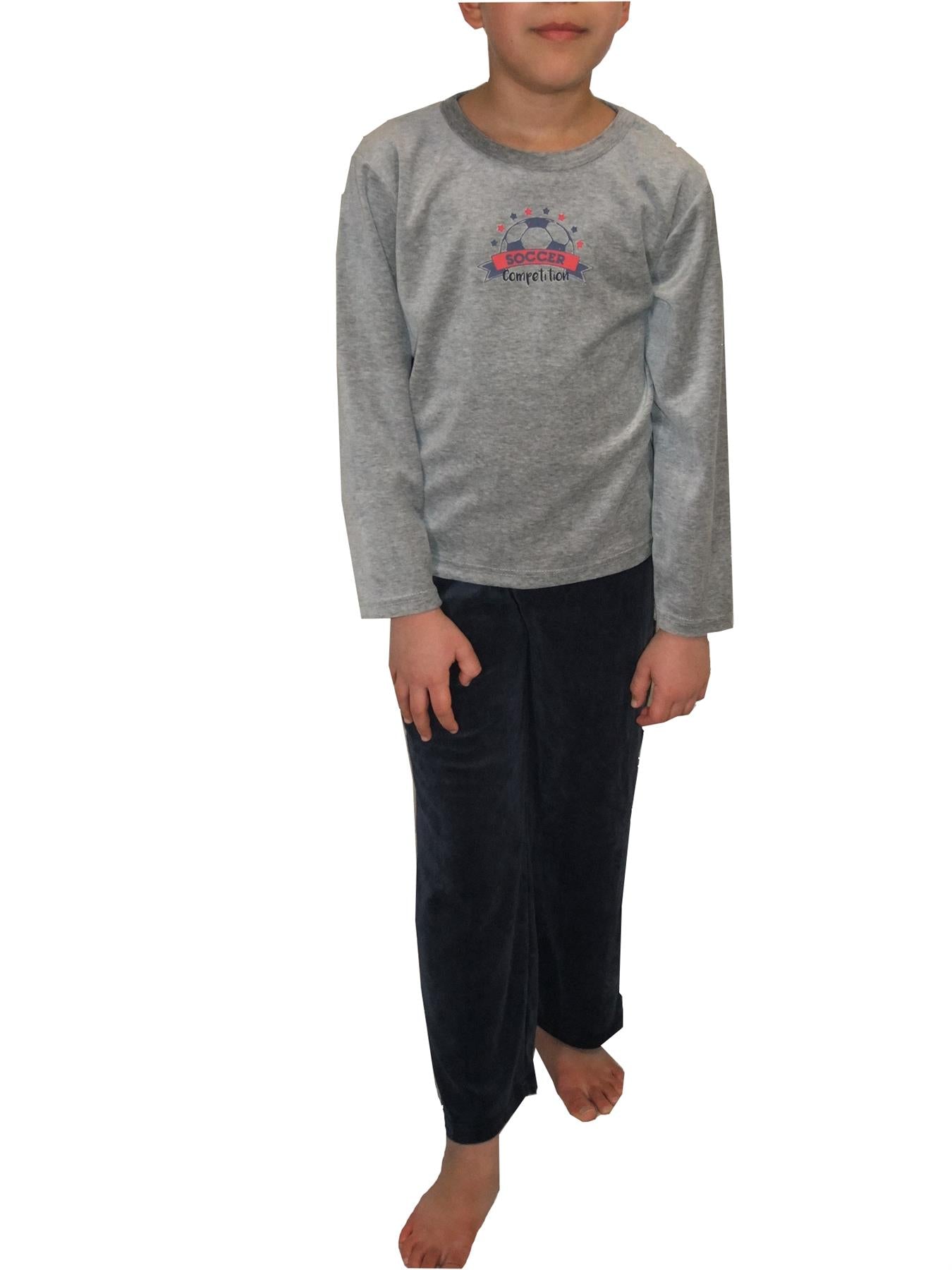 Boys Pyjama Set Velvet Soccer Motif Long Sleeve 2 to 10 Years Cosy PJ's