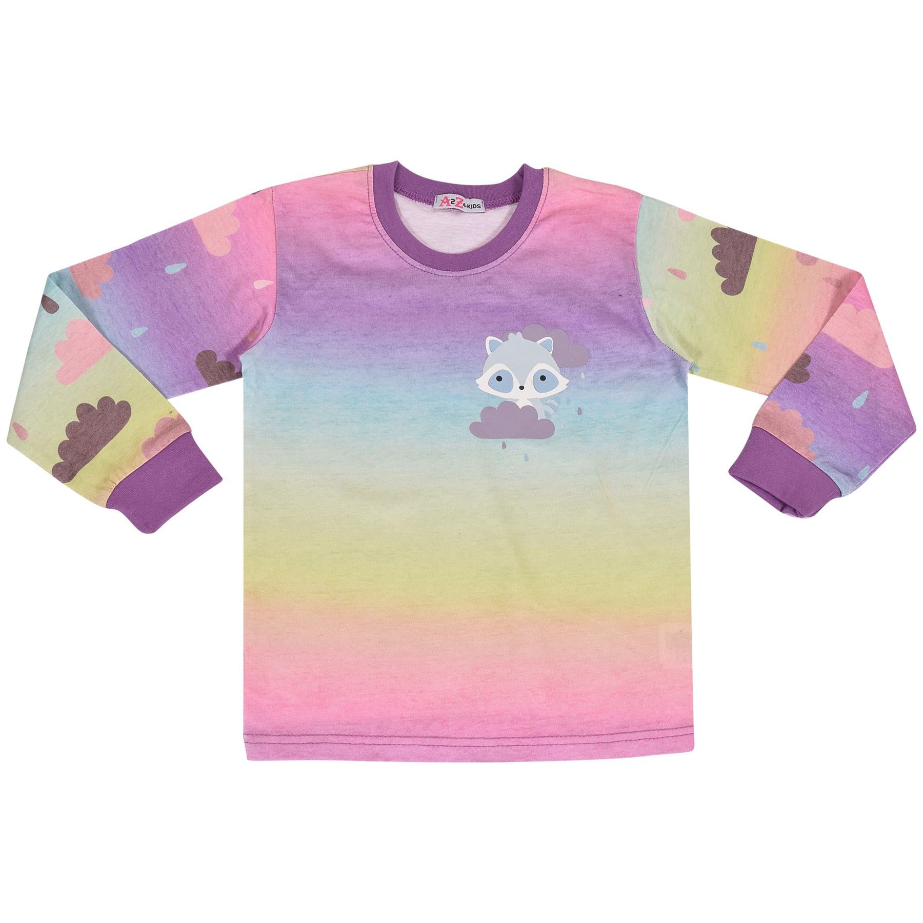 Kids Girls Pyjamas Cloud Print Contrast Top Bottom Rainbow Sleepwear Set 2-13 Yr