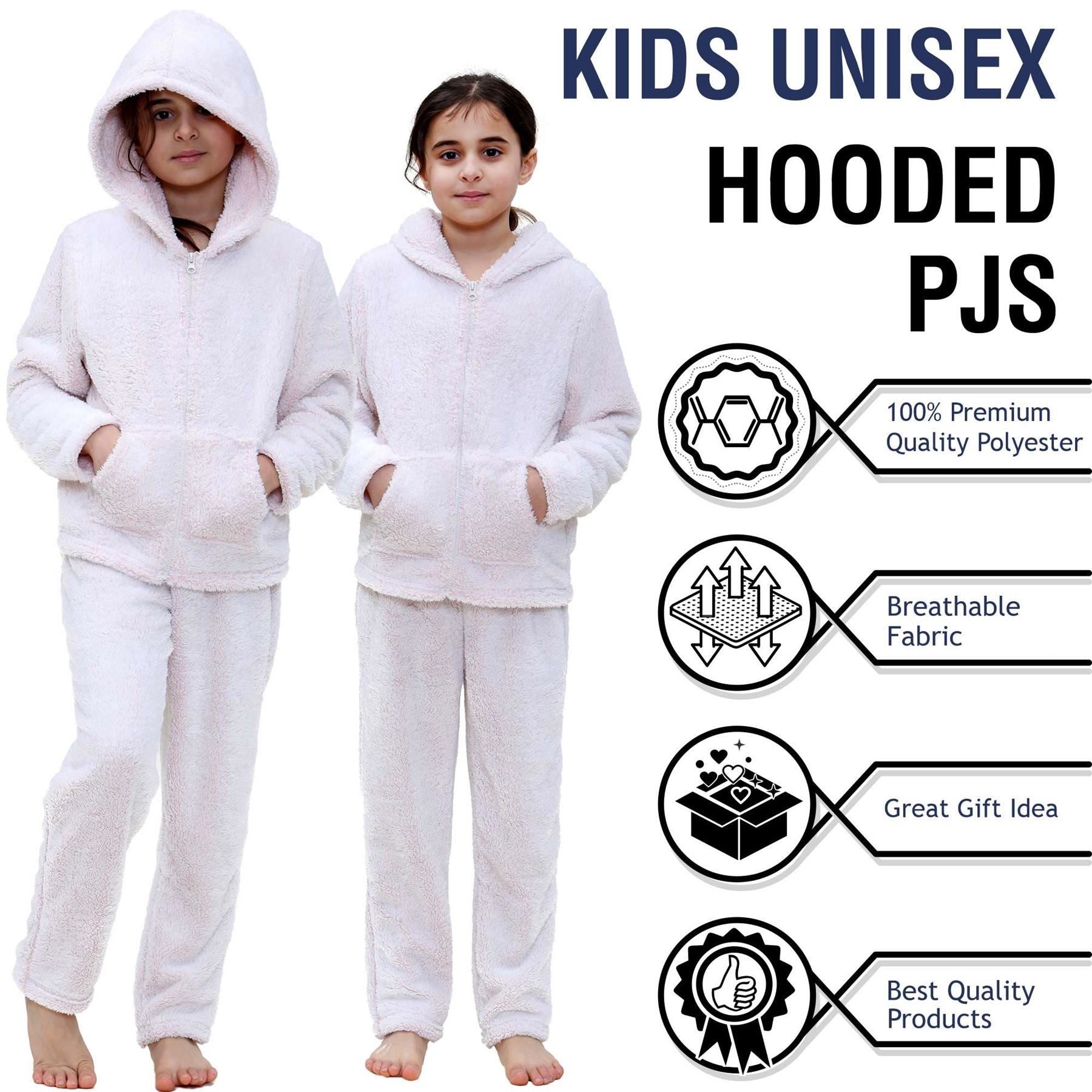 Kids Boys Girls Plain Pyjama Extra Soft Zipped Top Flannel Fleece PJS Outfit Set