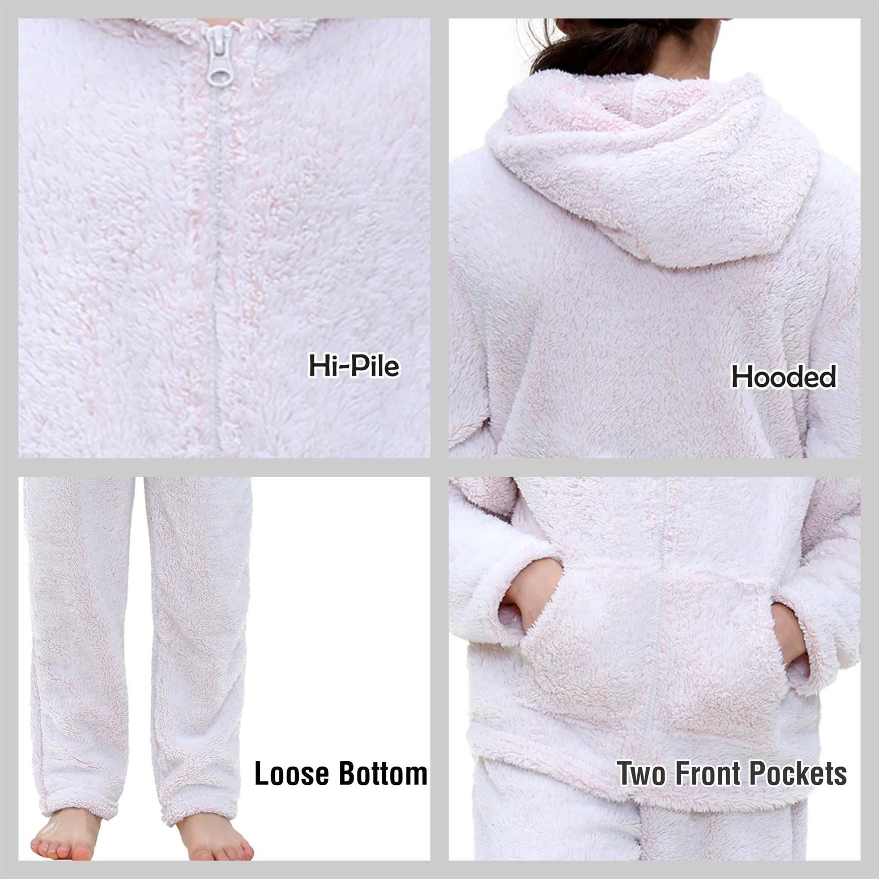 Kids Boys Girls Plain Pyjama Extra Soft Zipped Top Flannel Fleece PJS Outfit Set