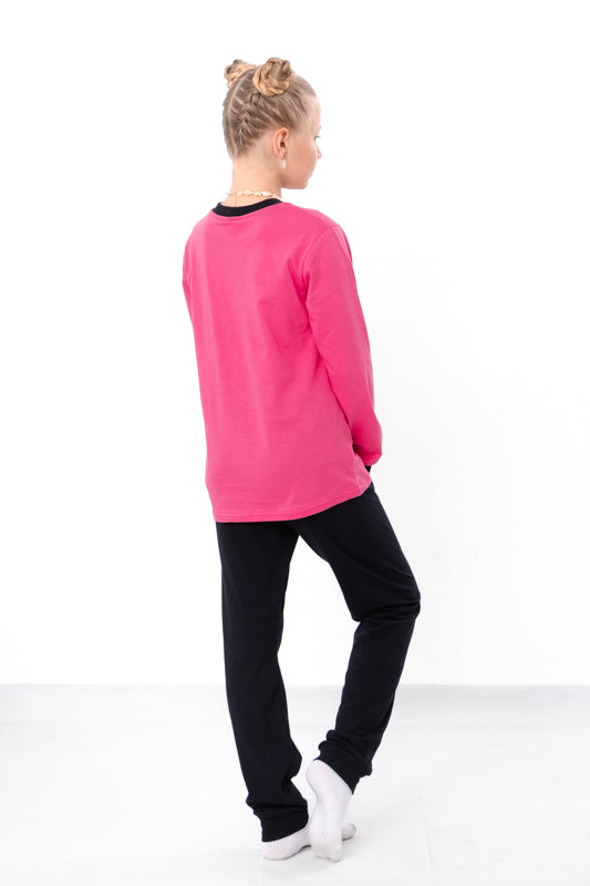 Girls’ Pajama Set – Soft Cotton Knit, Long Sleeve Top & Elastic Waist Pants, ...