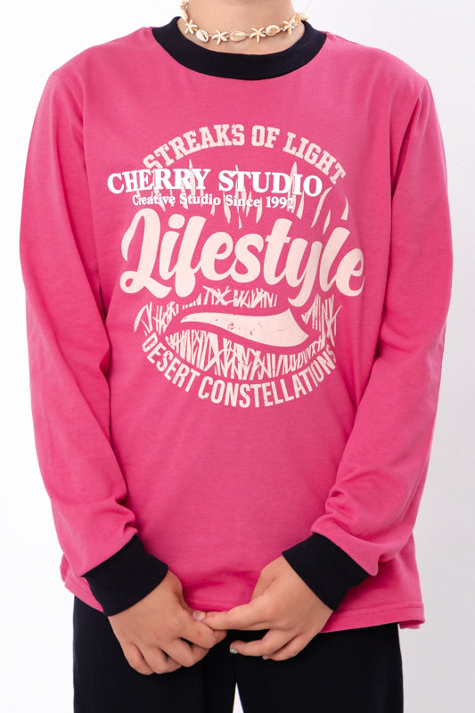 Girls’ Pajama Set – Soft Cotton Knit, Long Sleeve Top & Elastic Waist Pants, ...