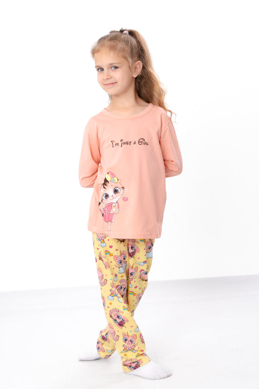 Lightweight Girls’ Pajama Set – Printed Top & Elastic Waist Pants, Any season...