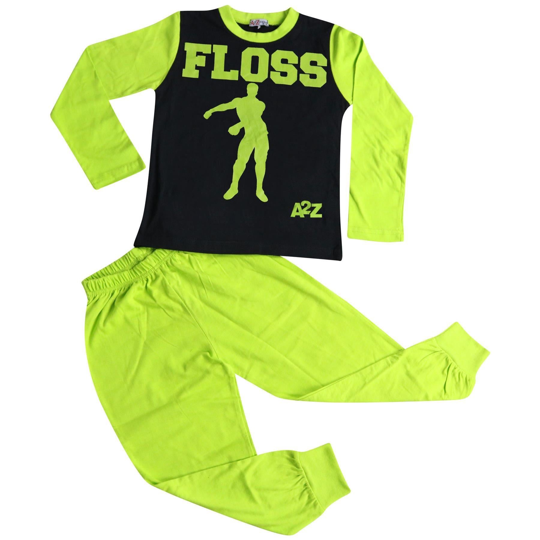Kids Boys Girls Pyjamas Lime Trendy Floss A2Z Print Xmas Loungewear Outfit Sets