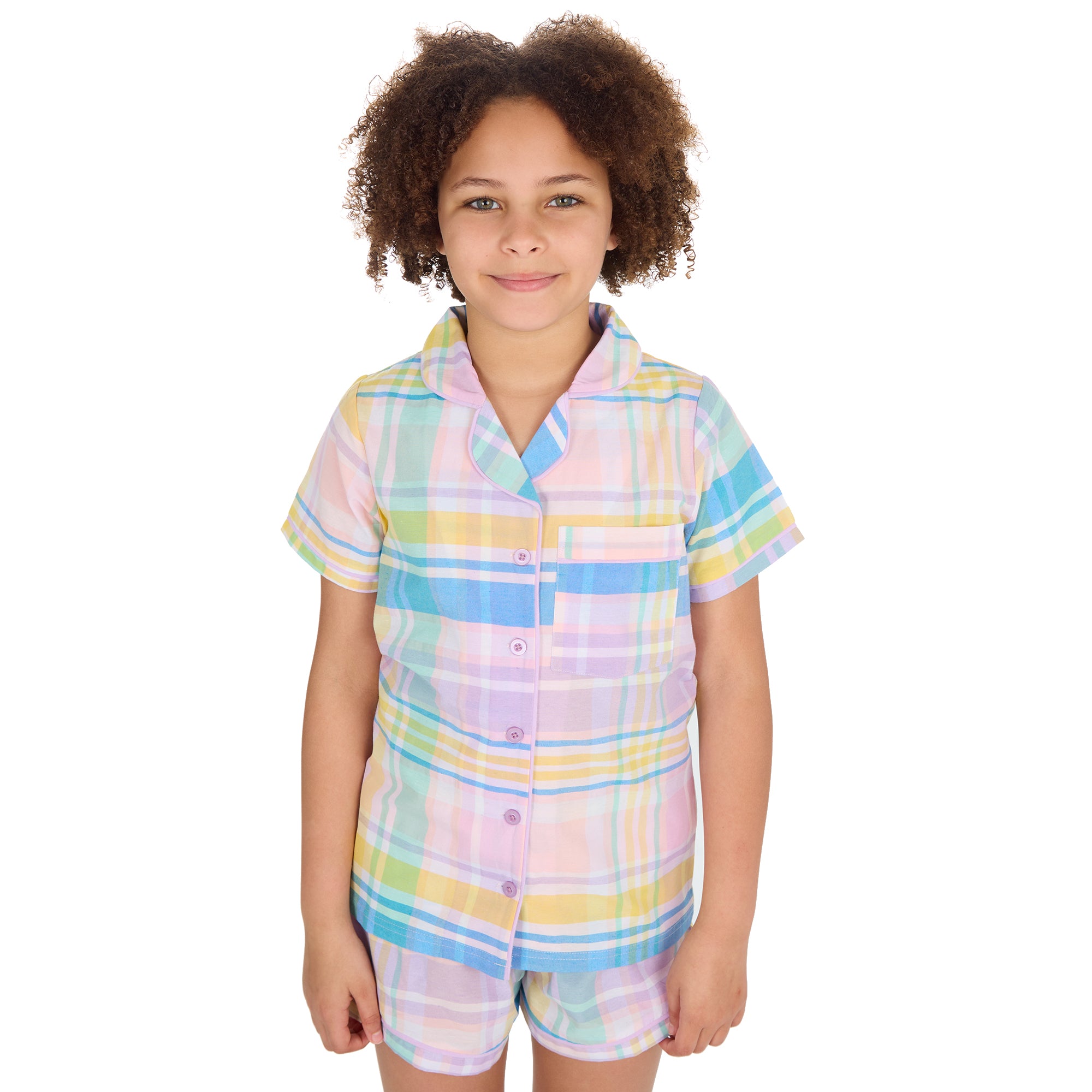 Kids Girls Checked Pyjamas Set 2-Piece Button Up Summer Holiday PJ's 9-13 Years