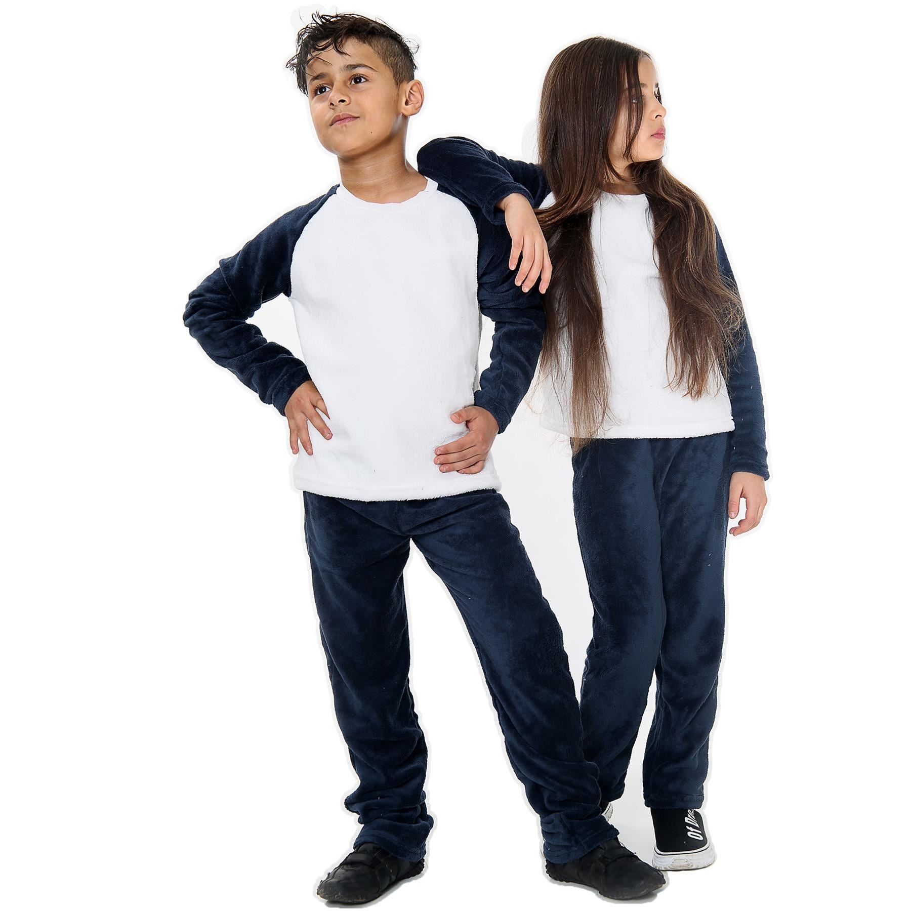 Kids Girls Boys Navay Pyjamas Soft Fleece PJs 2 Piece Flannel Set Lounge Suit