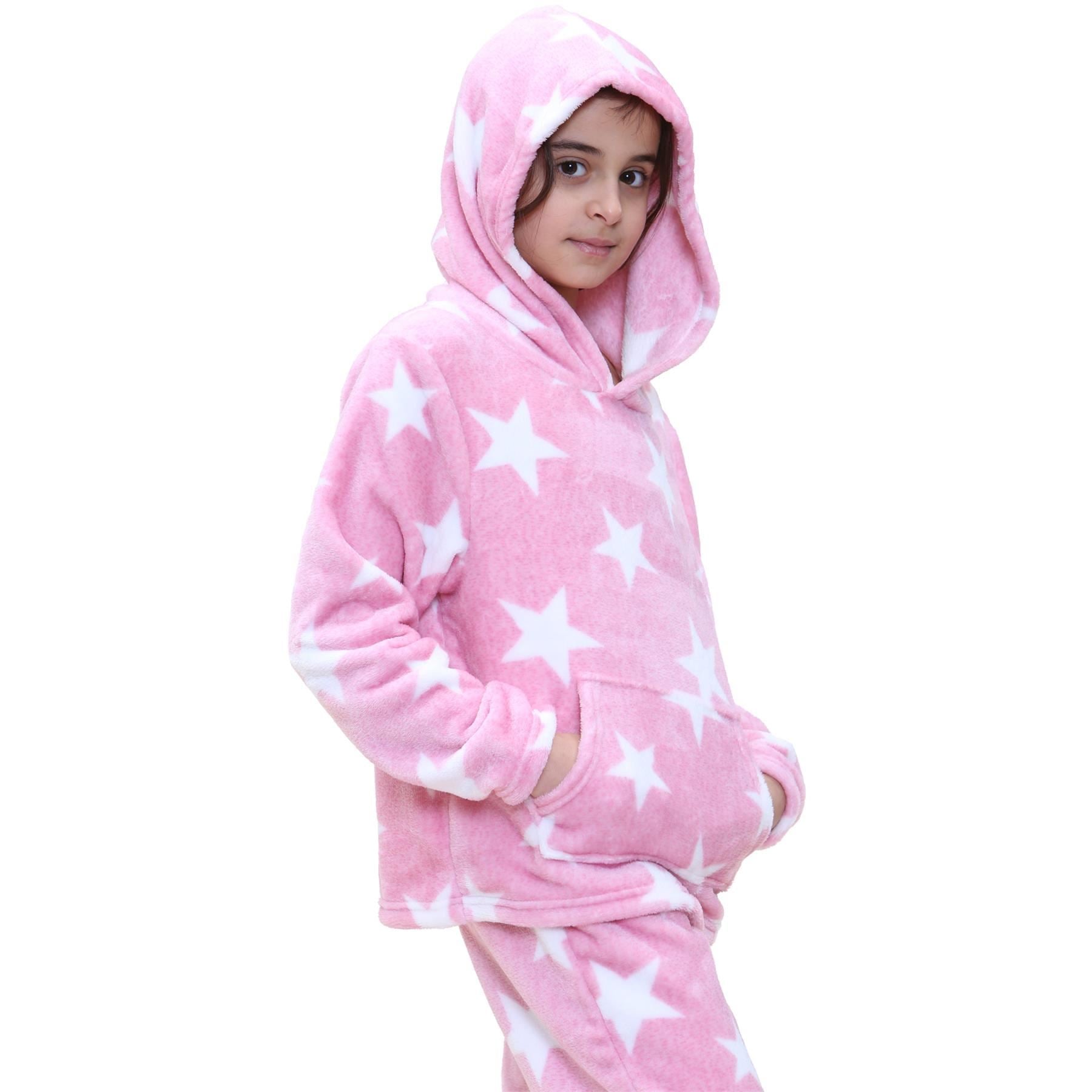 Kids Girls Stars Print Pyjama Extra Soft Loungewear Flannel Fleece PJS Set