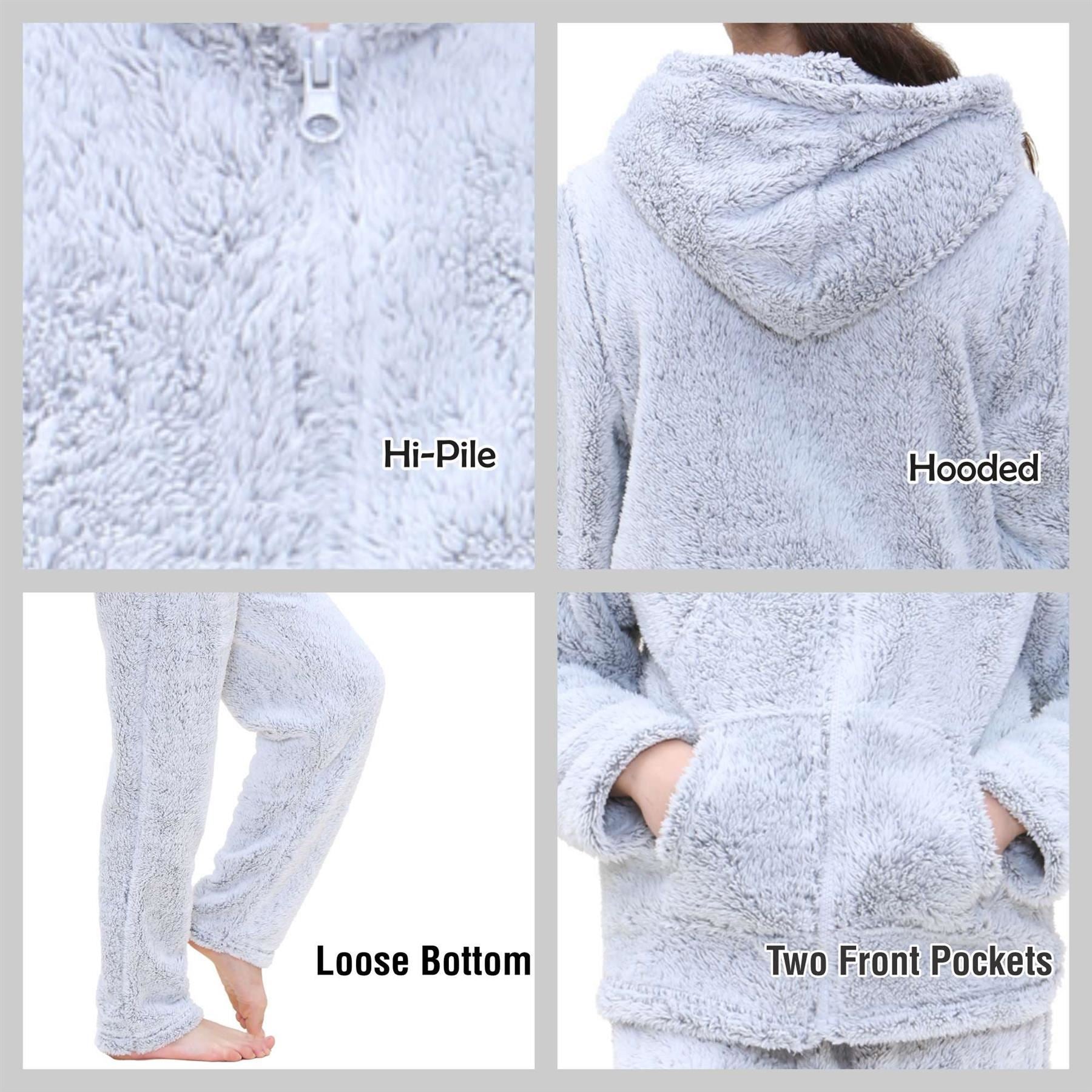 Kids Boys Girls Plain Pyjama Extra Soft Zipped Top Flannel Fleece PJS Outfit Set