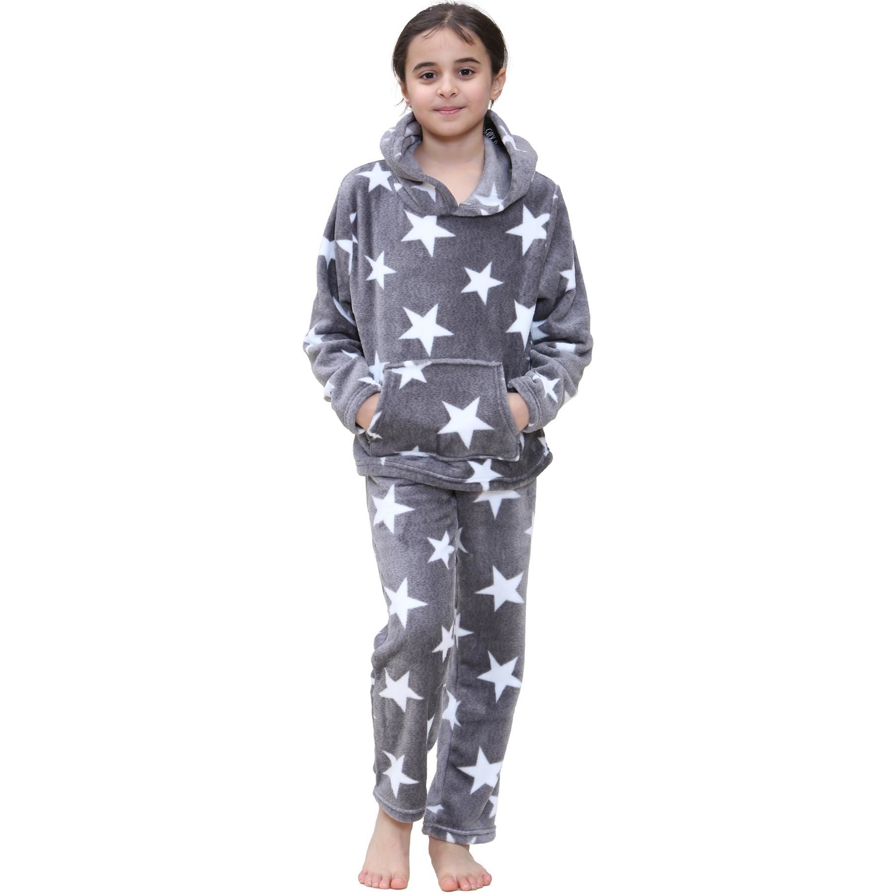 Kids Girls Stars Print Pyjama Extra Soft Loungewear Flannel Fleece PJS Set