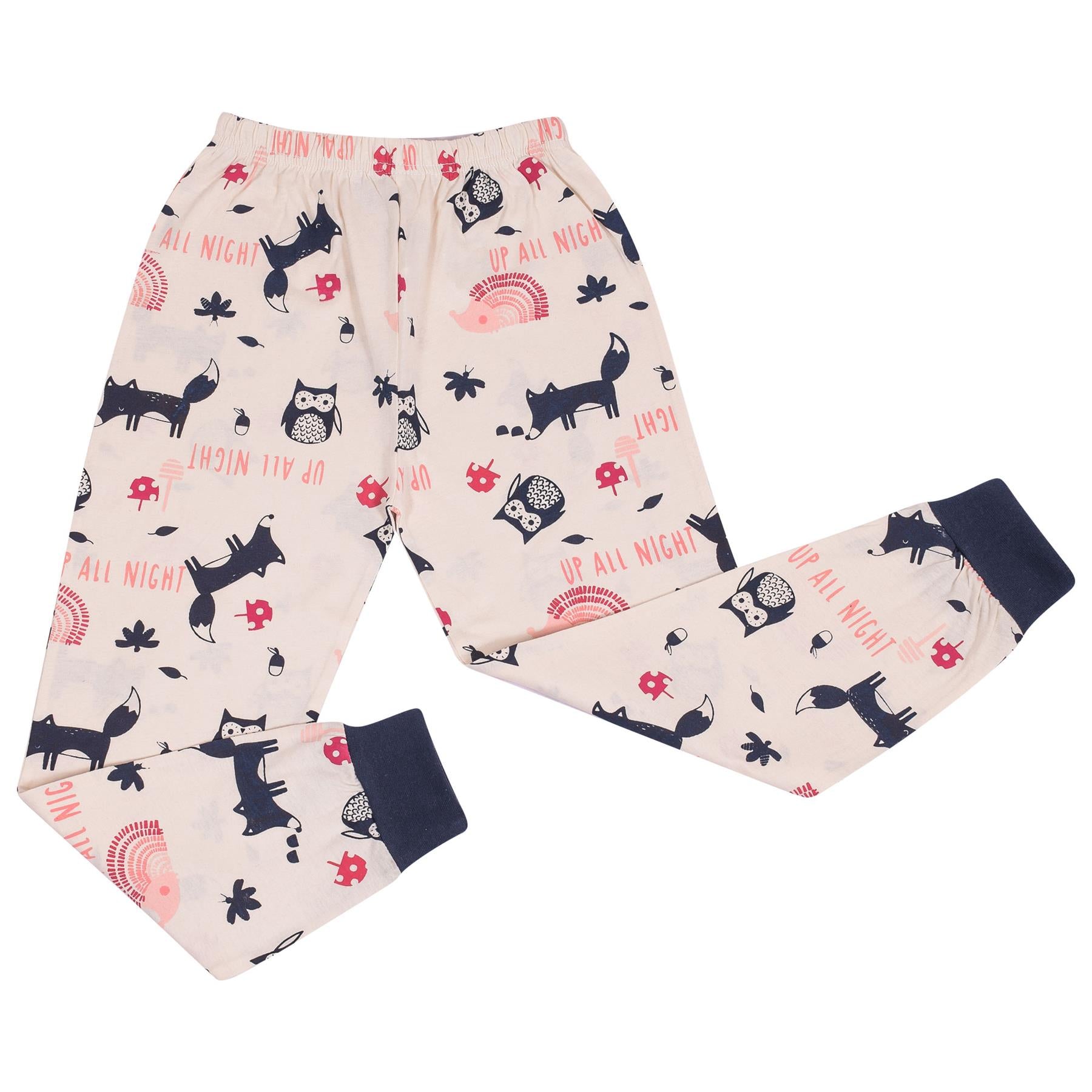 Kids Girls Pyjamas Navy Up All Night Print Contrast PJs Set Lounge Suit