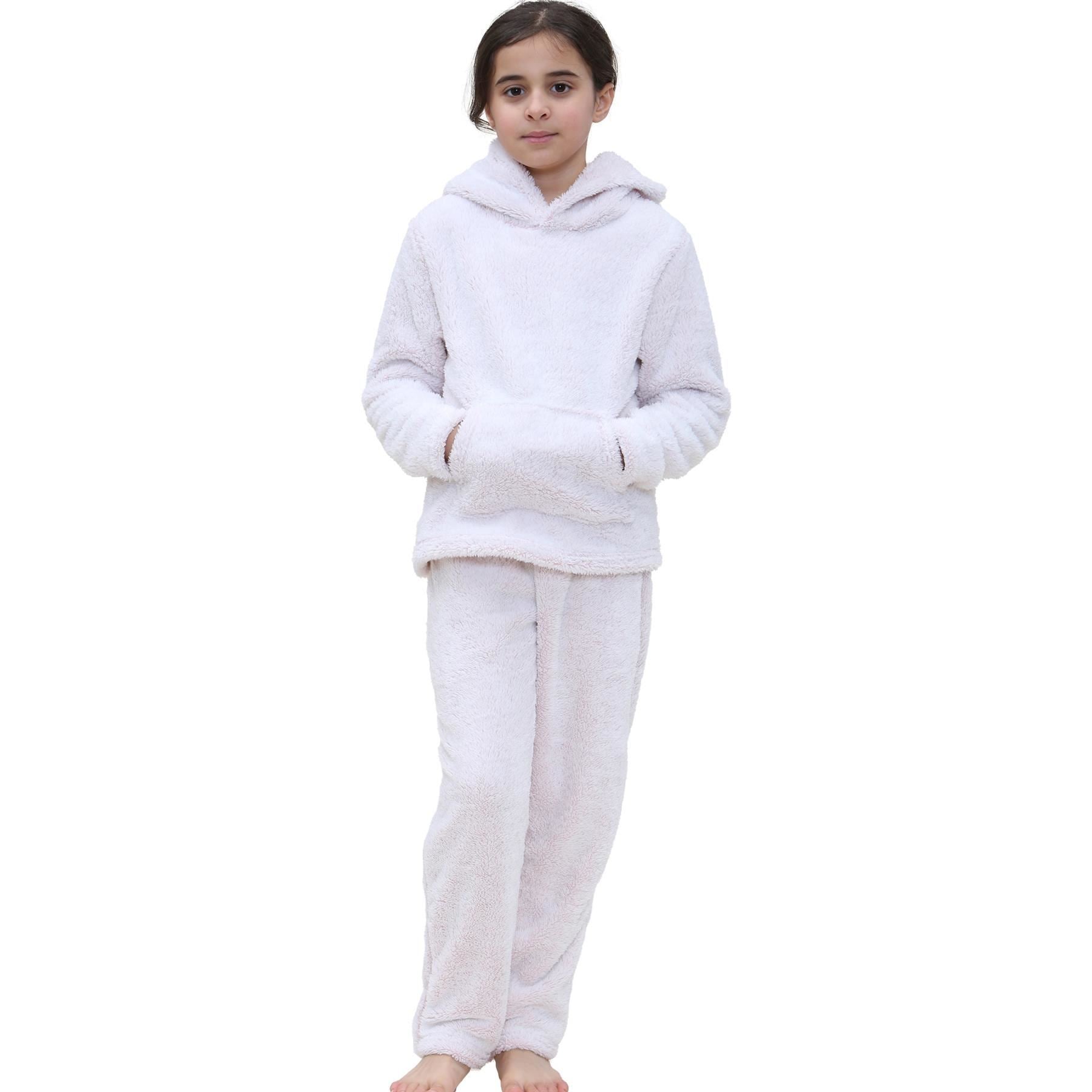 Kids Boys Girls Plain Pyjama Extra Soft Loungewear Flannel Fleece PJS Outfit Set
