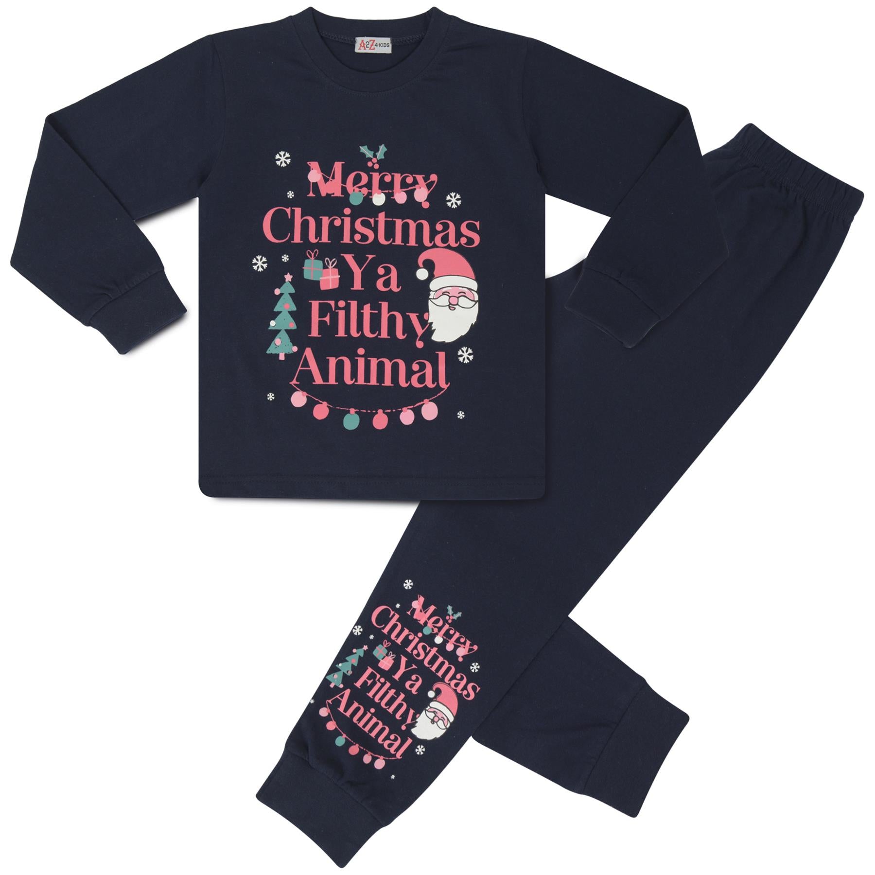 Kids Girls Christmas Pyjamas Navy Ya Filthy Animal PJs Xmas Set Lounge Suit 2-13