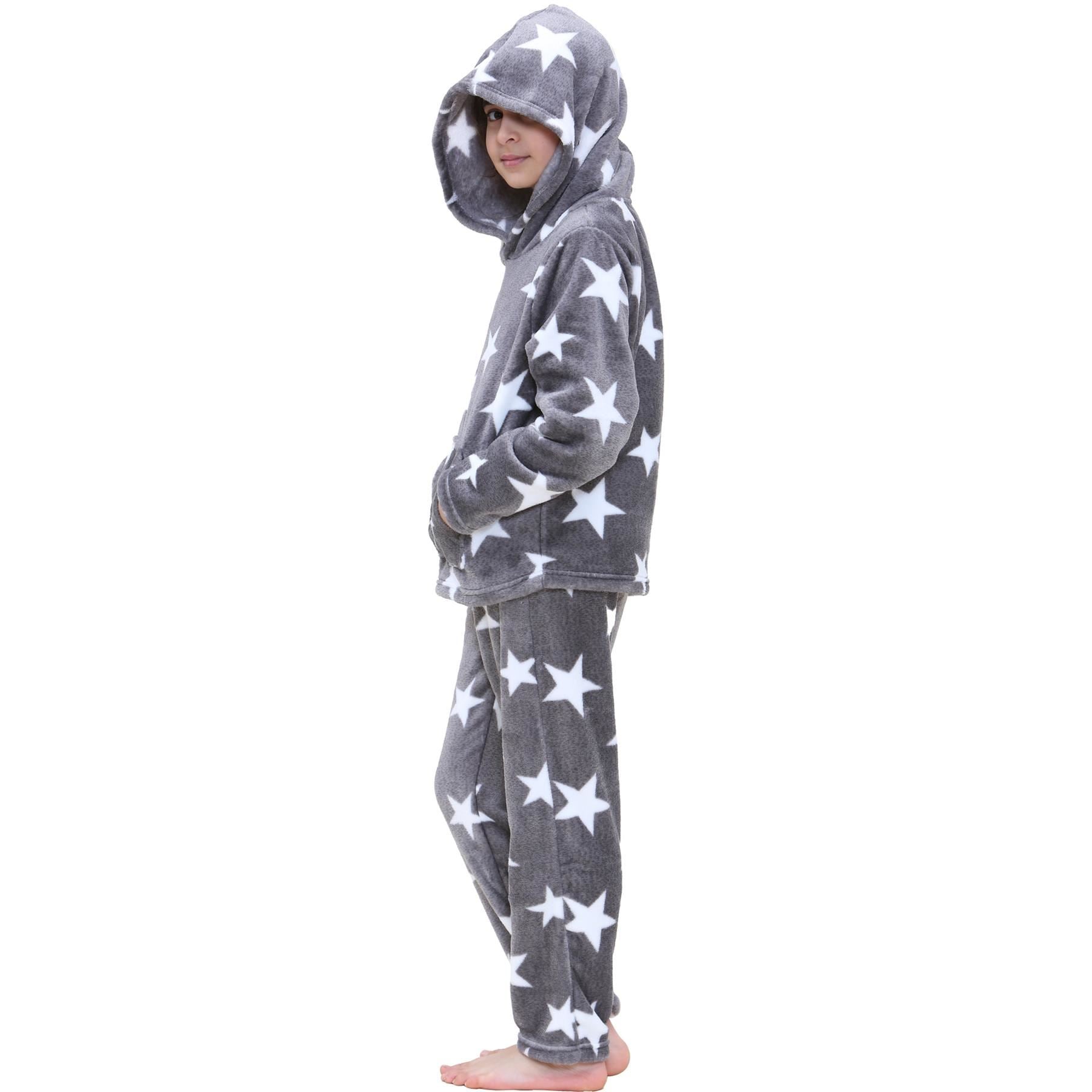 Kids Girls Stars Print Pyjama Extra Soft Loungewear Flannel Fleece PJS Set
