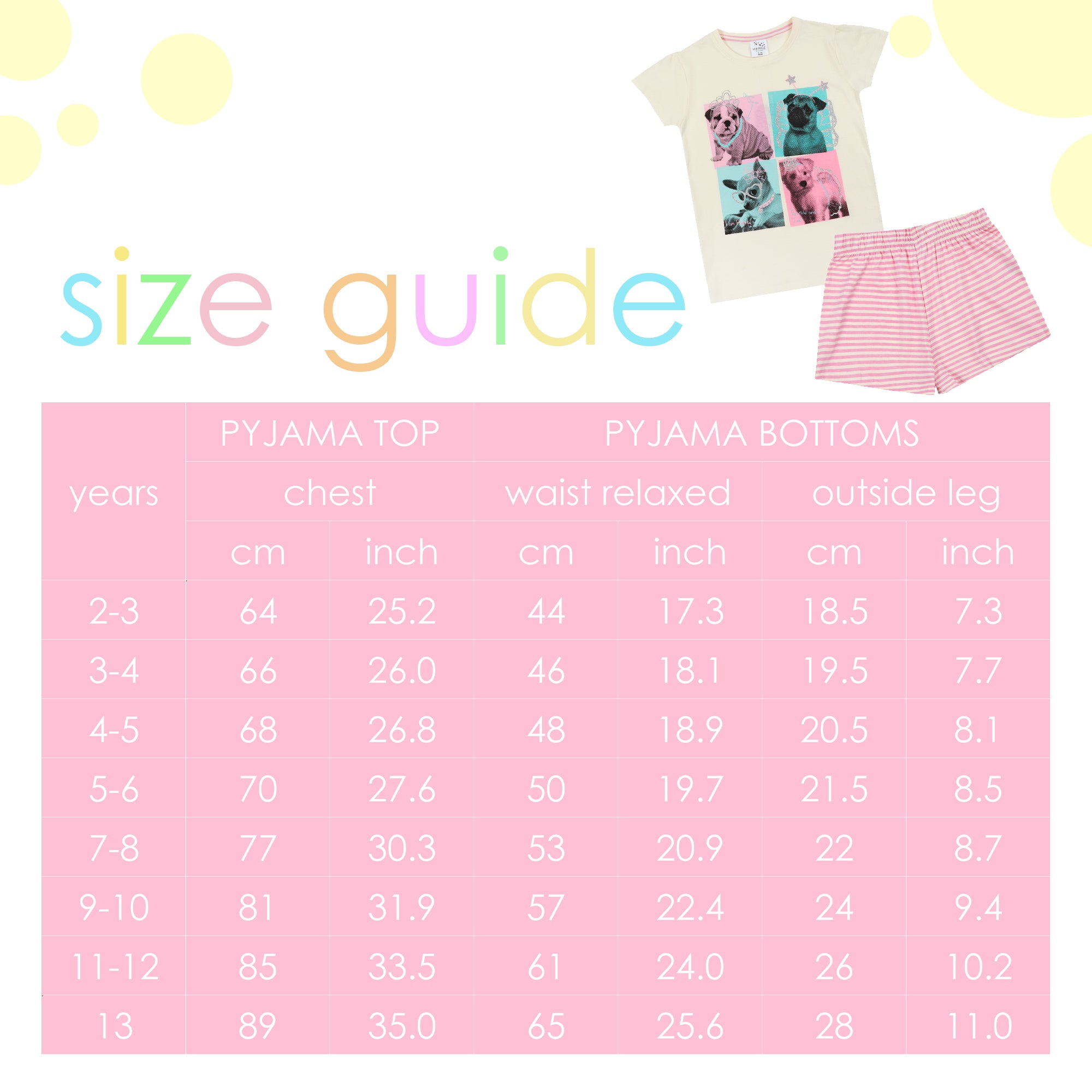 Kids Girls 100% Cotton Pyjamas Set Pug Stripe Print T-Shirt & Shorts Nightwear