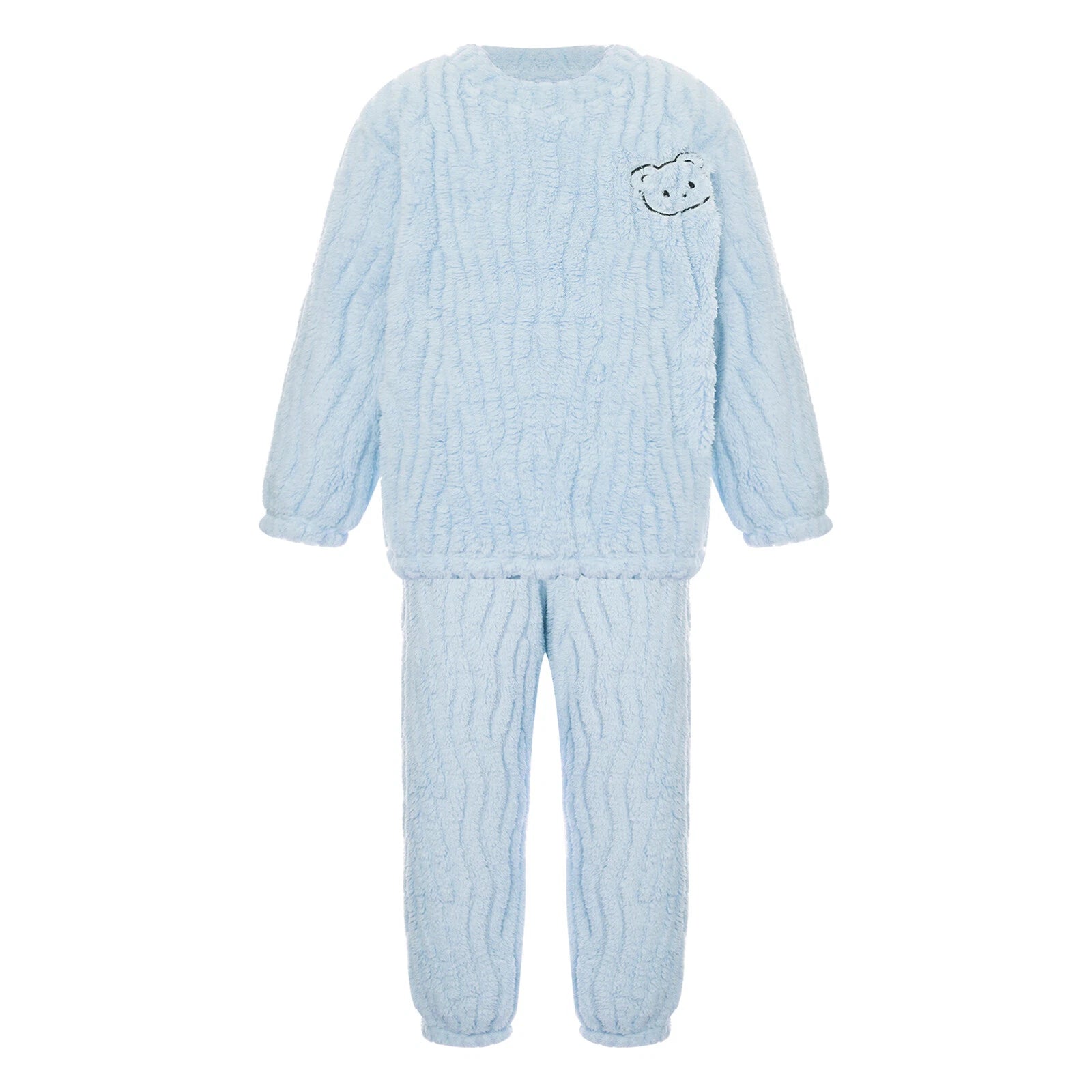 Kids Pajamas Set Flannel Sleepwear Bear Tops Pullover with Plush Pants Trousers