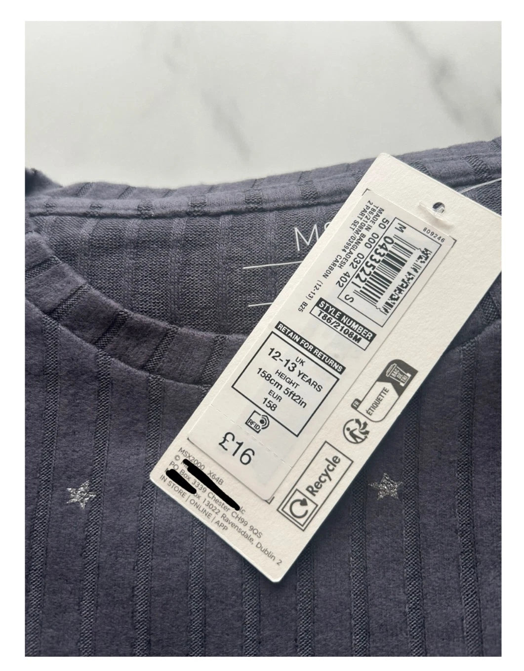 Girls Ex Marks Ribbed Cosy Pyjama's Lounge Set Grey Star Red Floral 1 - 16 Years