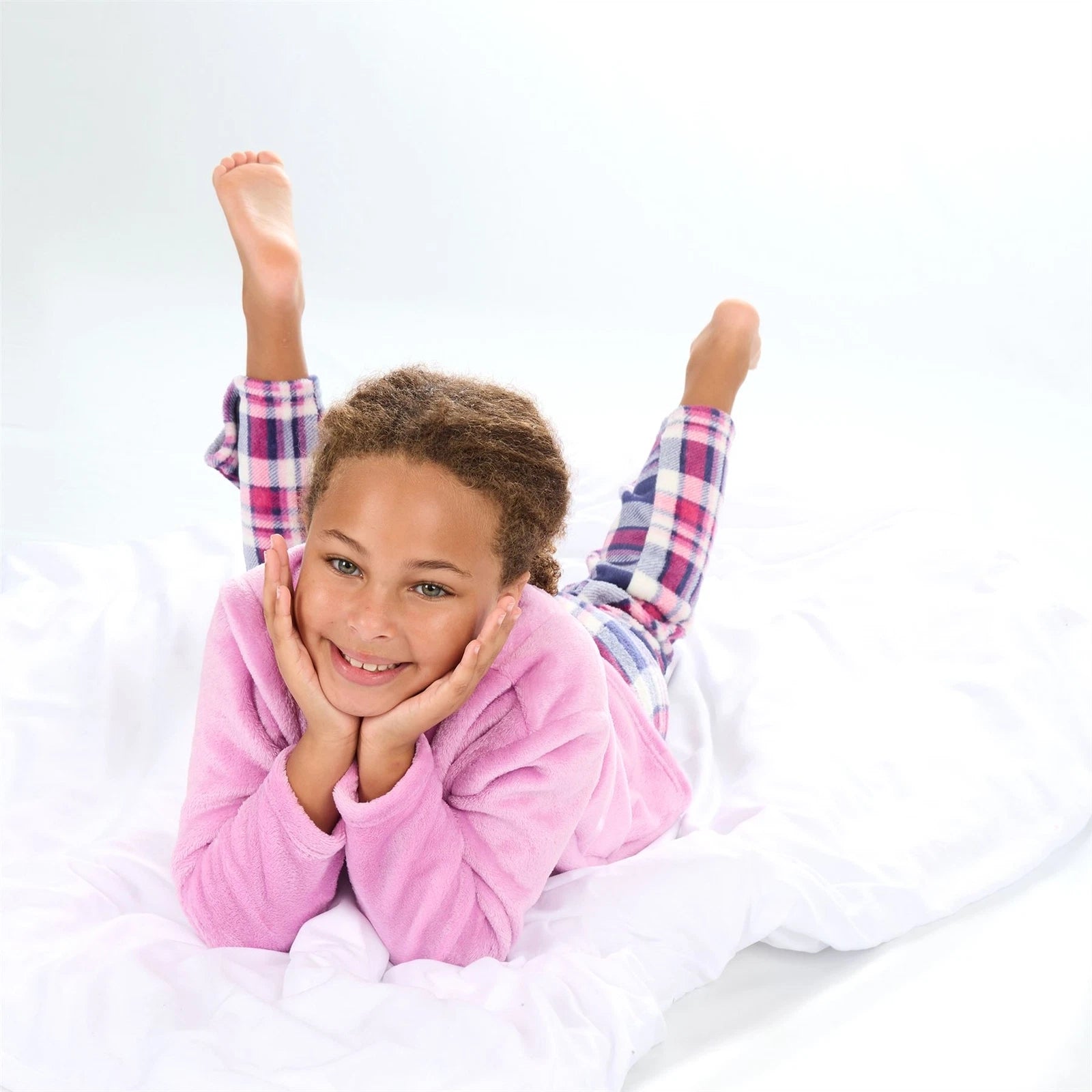 Girls Kids Fleece Pyjamas Check/Hearts Pyjama Set Childs PJs Age 9-13 Years