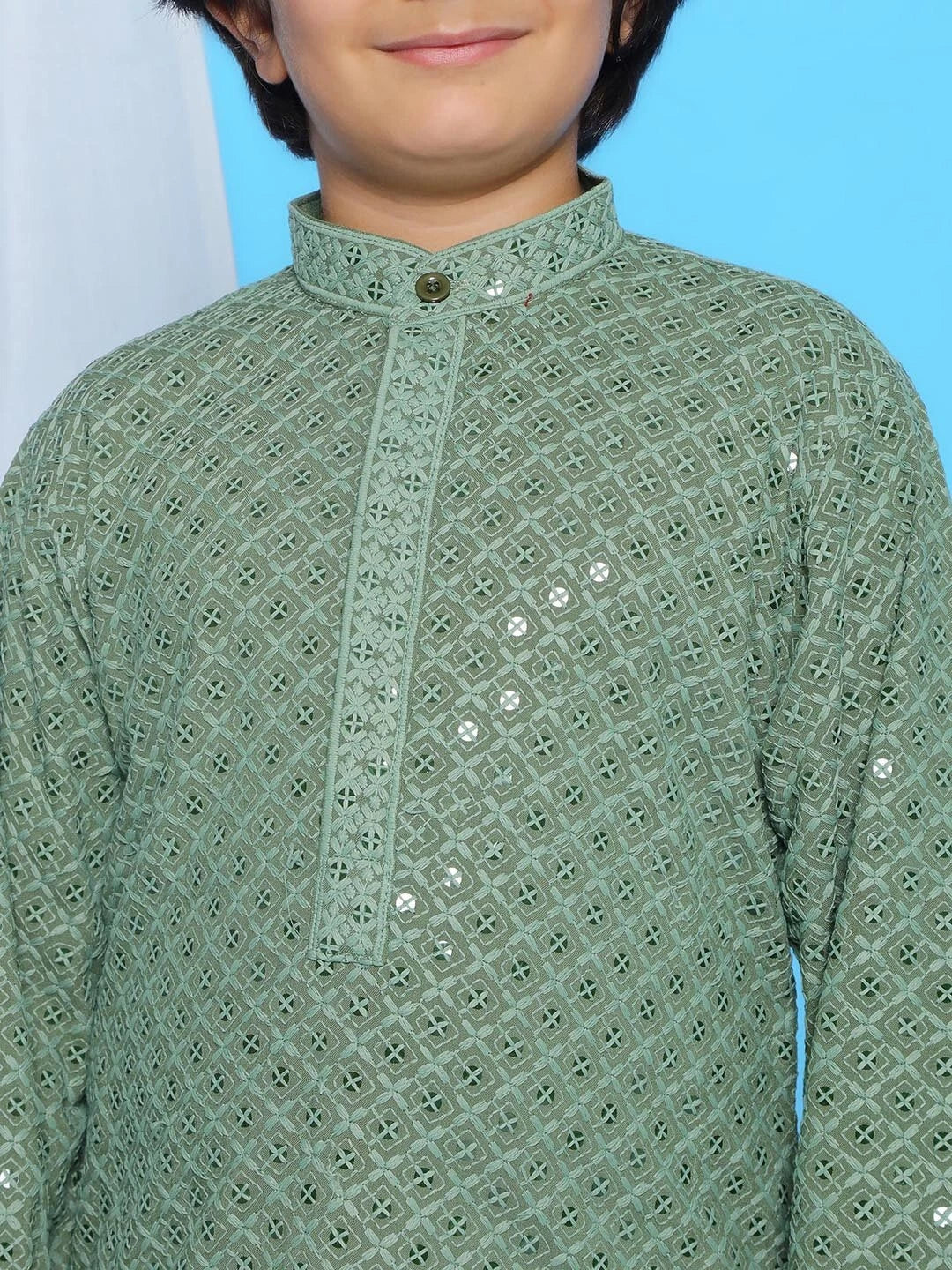 Kids Ethnic Mirror Work Cotton Kurta Pyjama Set/Party Wear Chikankari Kurta