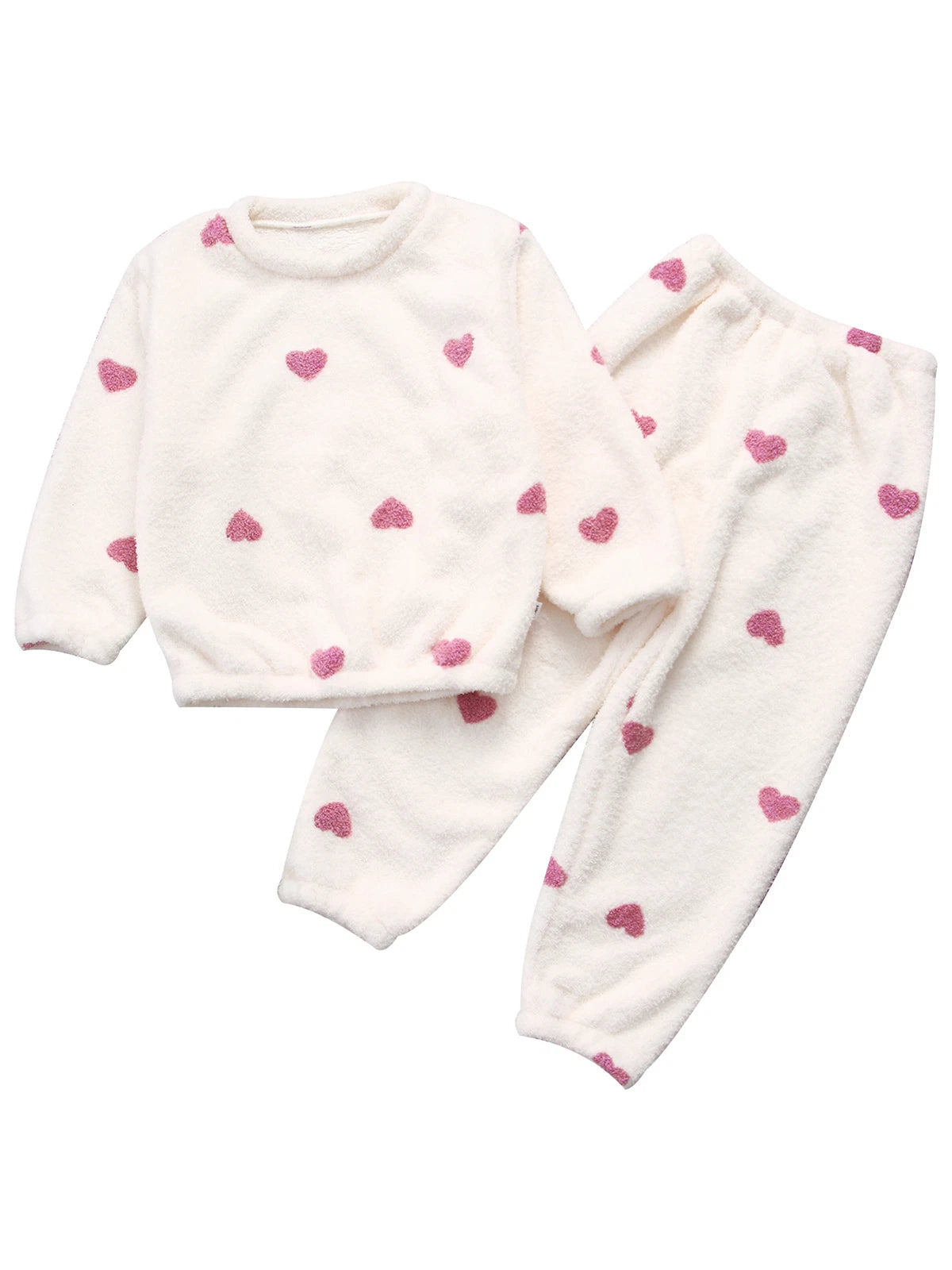 Kids Pyjamas Fleece Nightwear Elastic Waist Pyjama Set Warm 2 Piece-