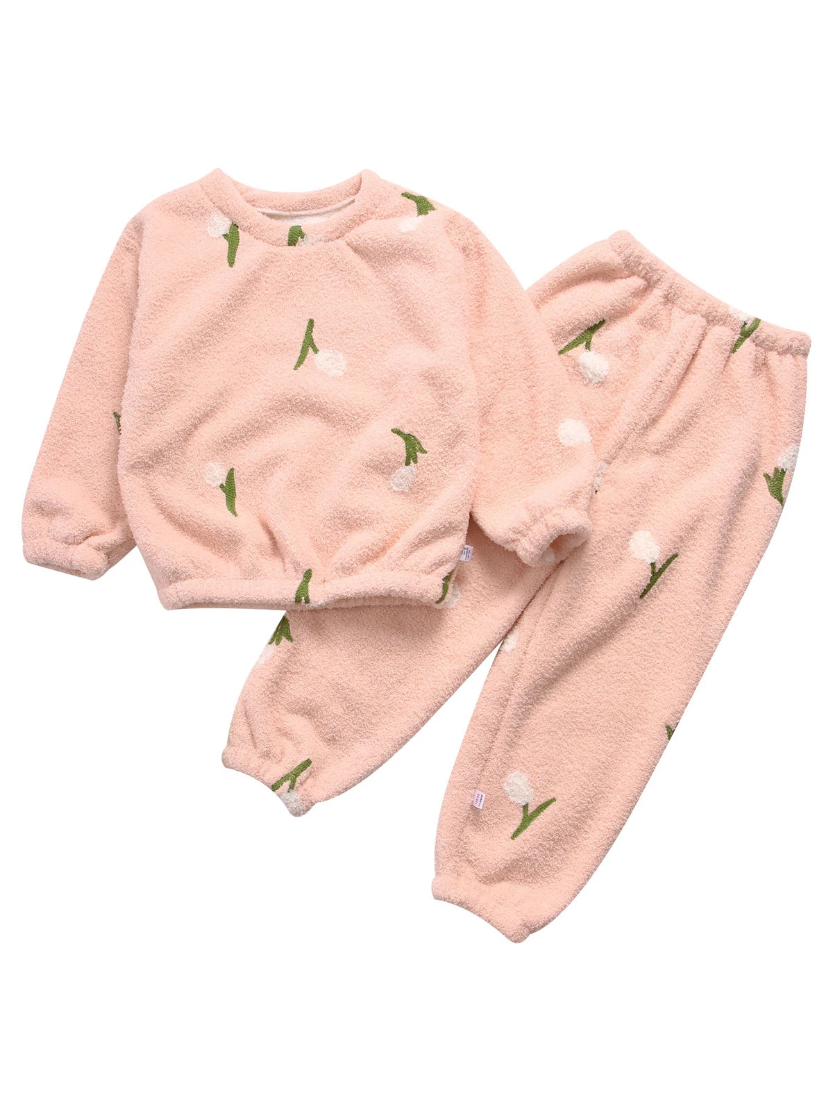Kids Pyjamas Fleece Nightwear Elastic Waist Pyjama Set Warm 2 Piece-