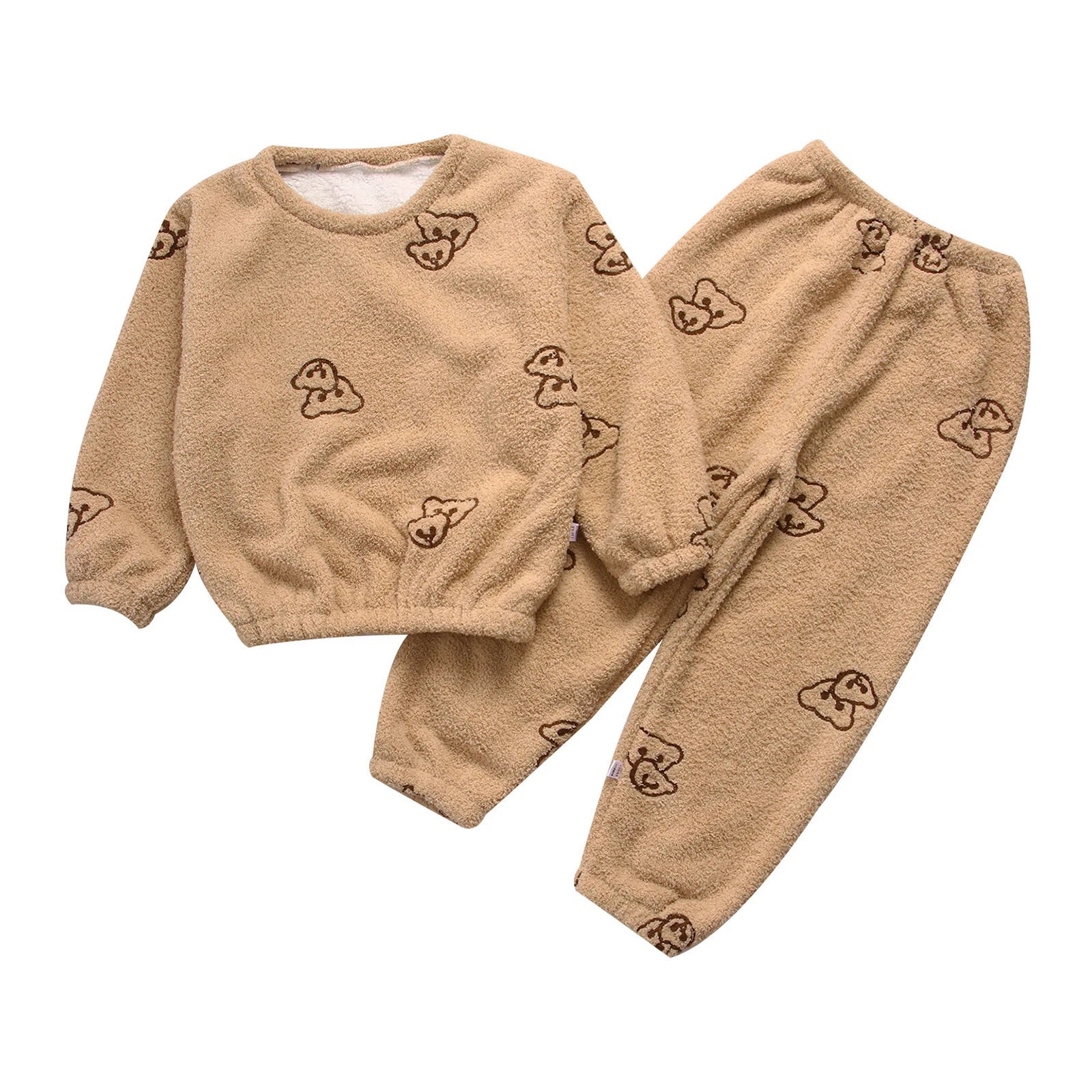 Kids Pyjamas Fleece Nightwear Elastic Waist Pyjama Set Warm 2 Piece-