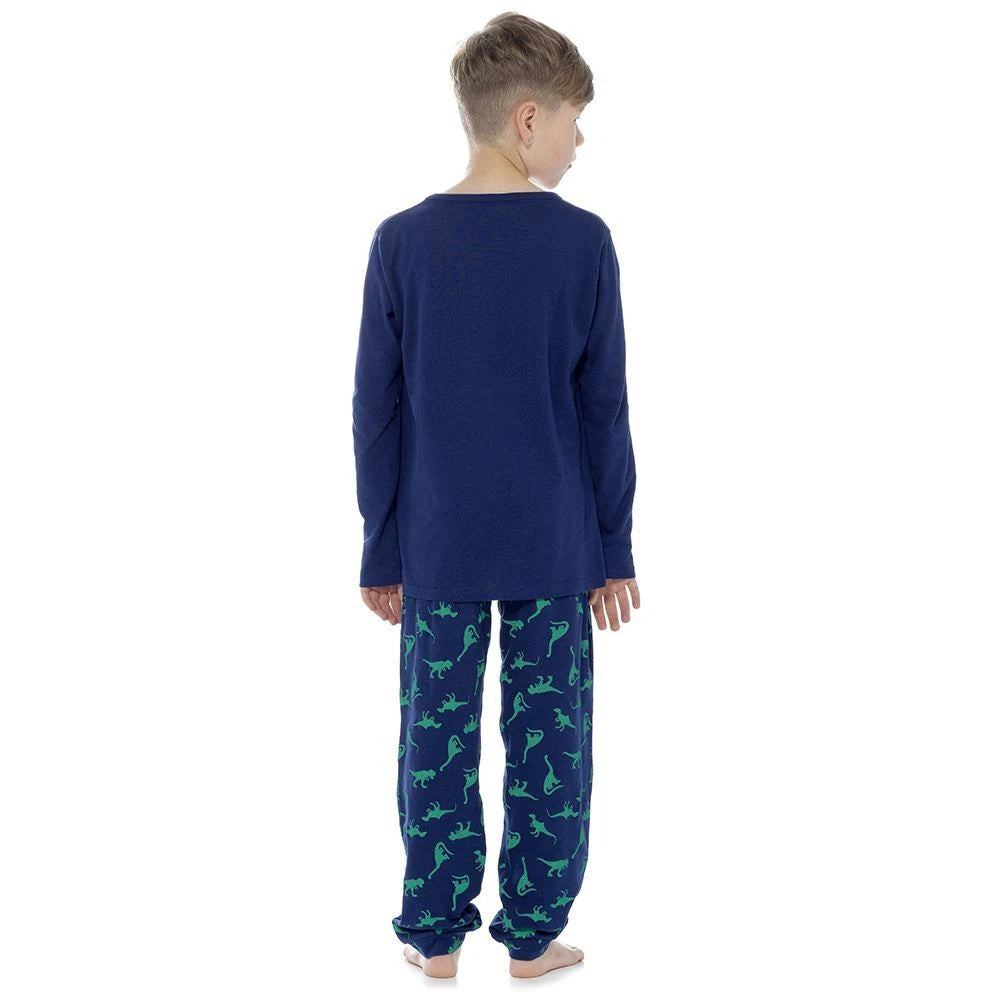 Boys/Kids Dinosaur Pyjamas Long Sleeve Cotton Pyjama Set Navy Age 3-12 Years