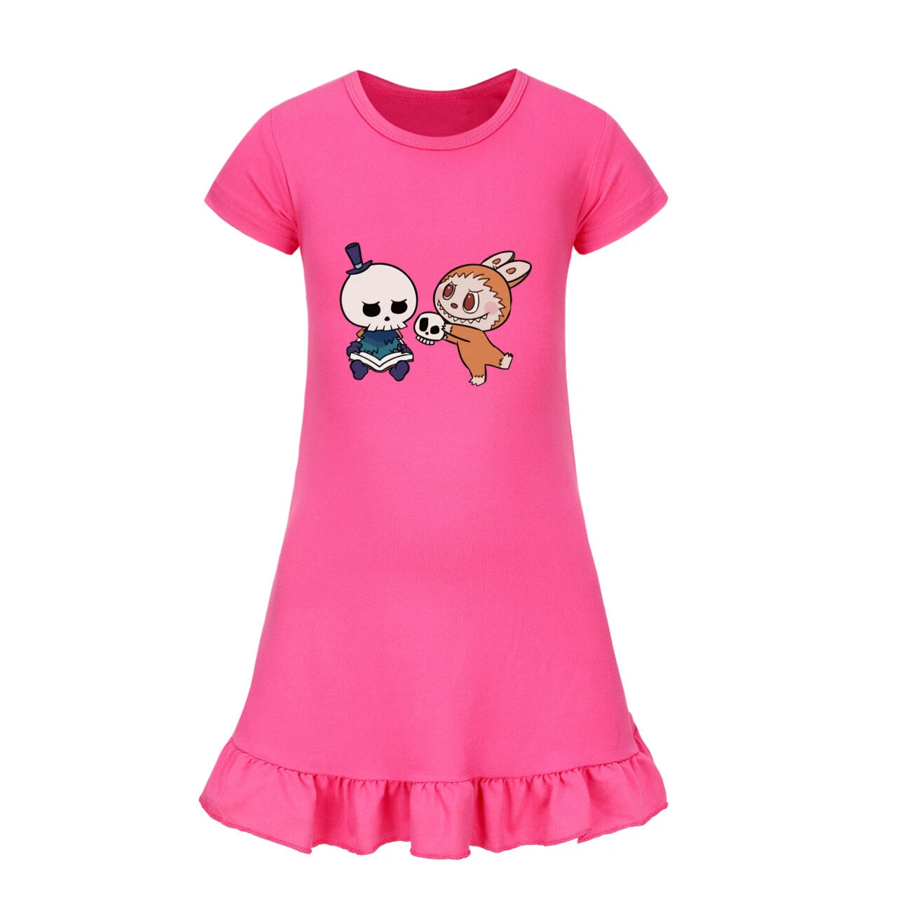 Cartoon Print Girl's Short-Sleeved Pajamas Home Clothes Nightdress Skirt New Hot
