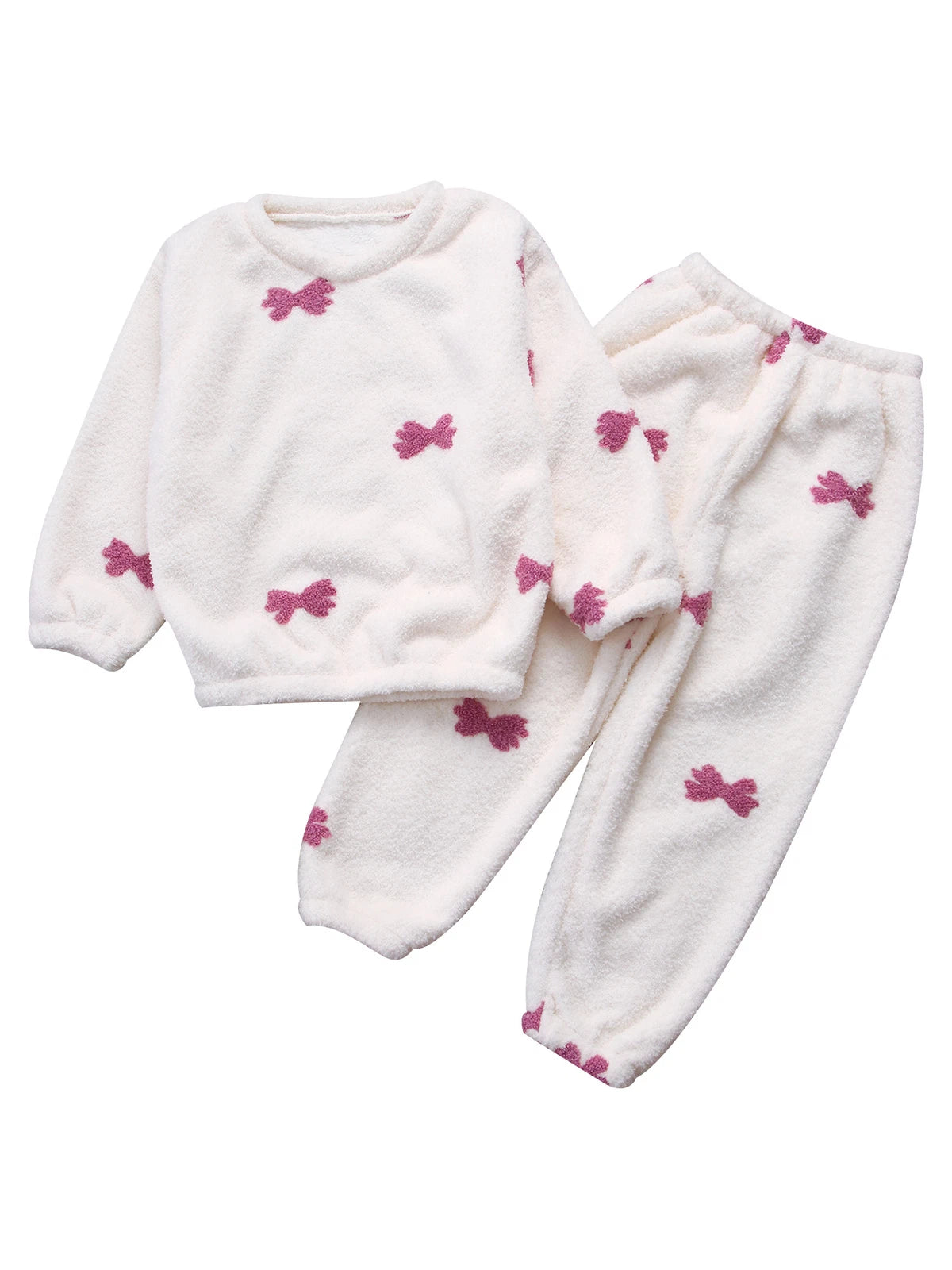 Kids Pyjamas Fleece Nightwear Elastic Waist Pyjama Set Warm 2 Piece-