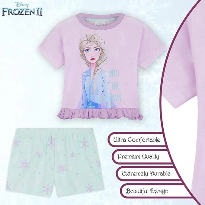 Disney Frozen Girls Pyjamas Set Summer Nightwear PJs Short Pyjamas for Kids Teen