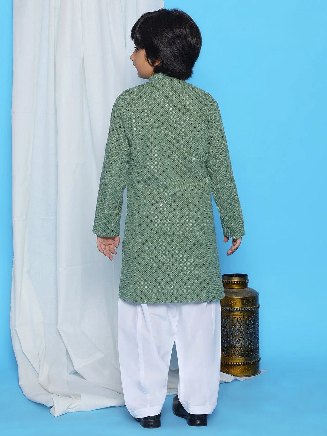 Kids Ethnic Mirror Work Cotton Kurta Pyjama Set/Party Wear Chikankari Kurta