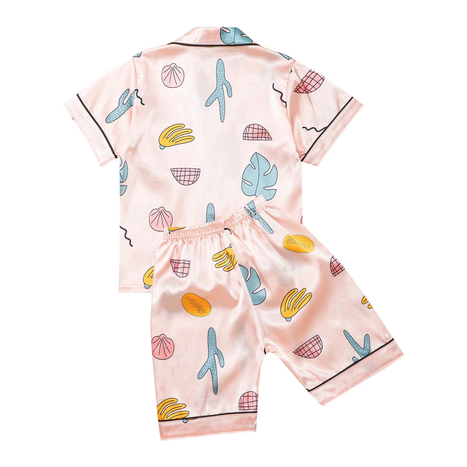 Boys Girls Pajamas Set Sleepwear Button Closure Top Shorts Nightwear Loungewear