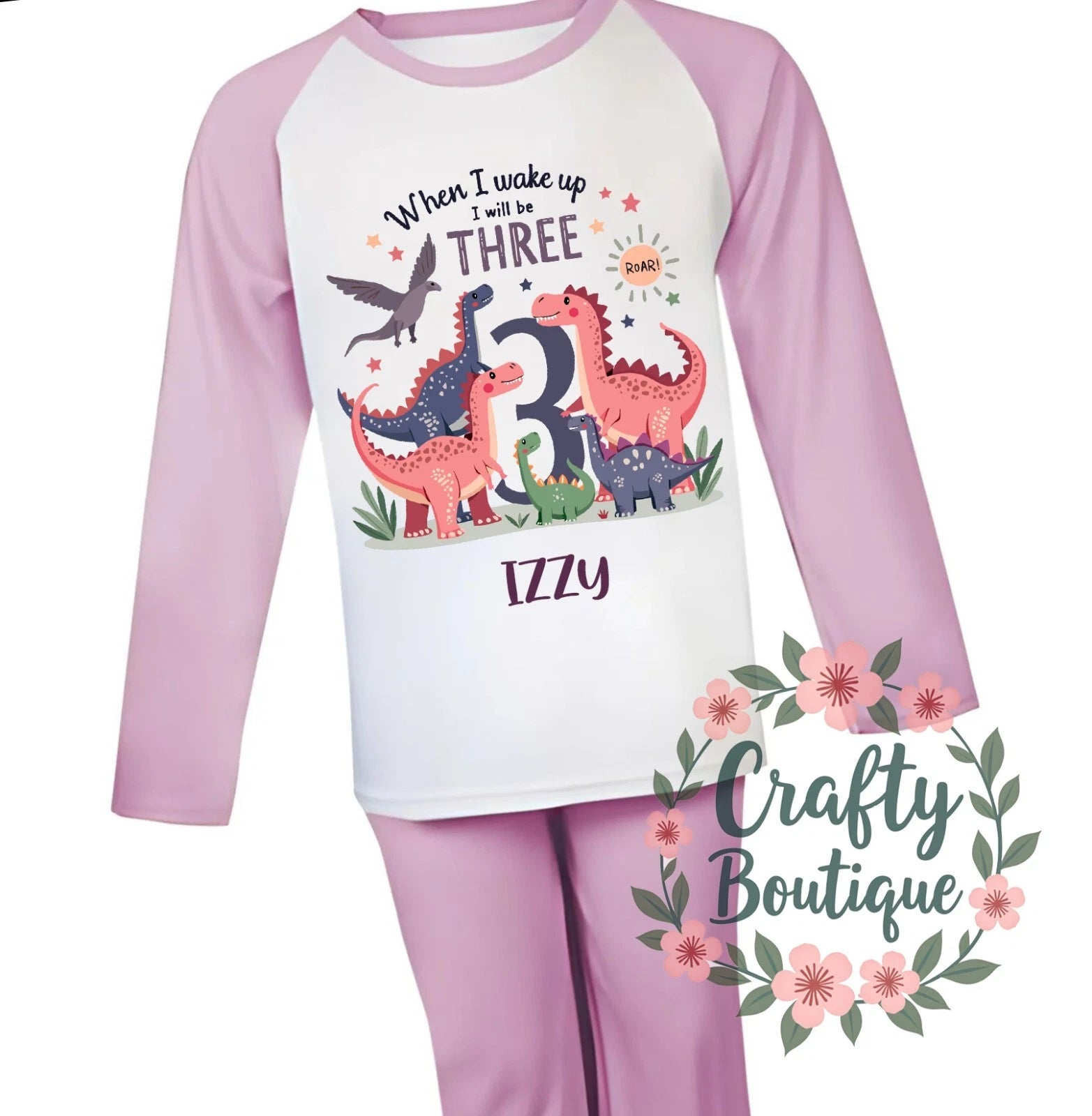 Personalised Pjs Pajamas Nightwear Dinosaur 3rd Birthday Wake Up Three - 1054