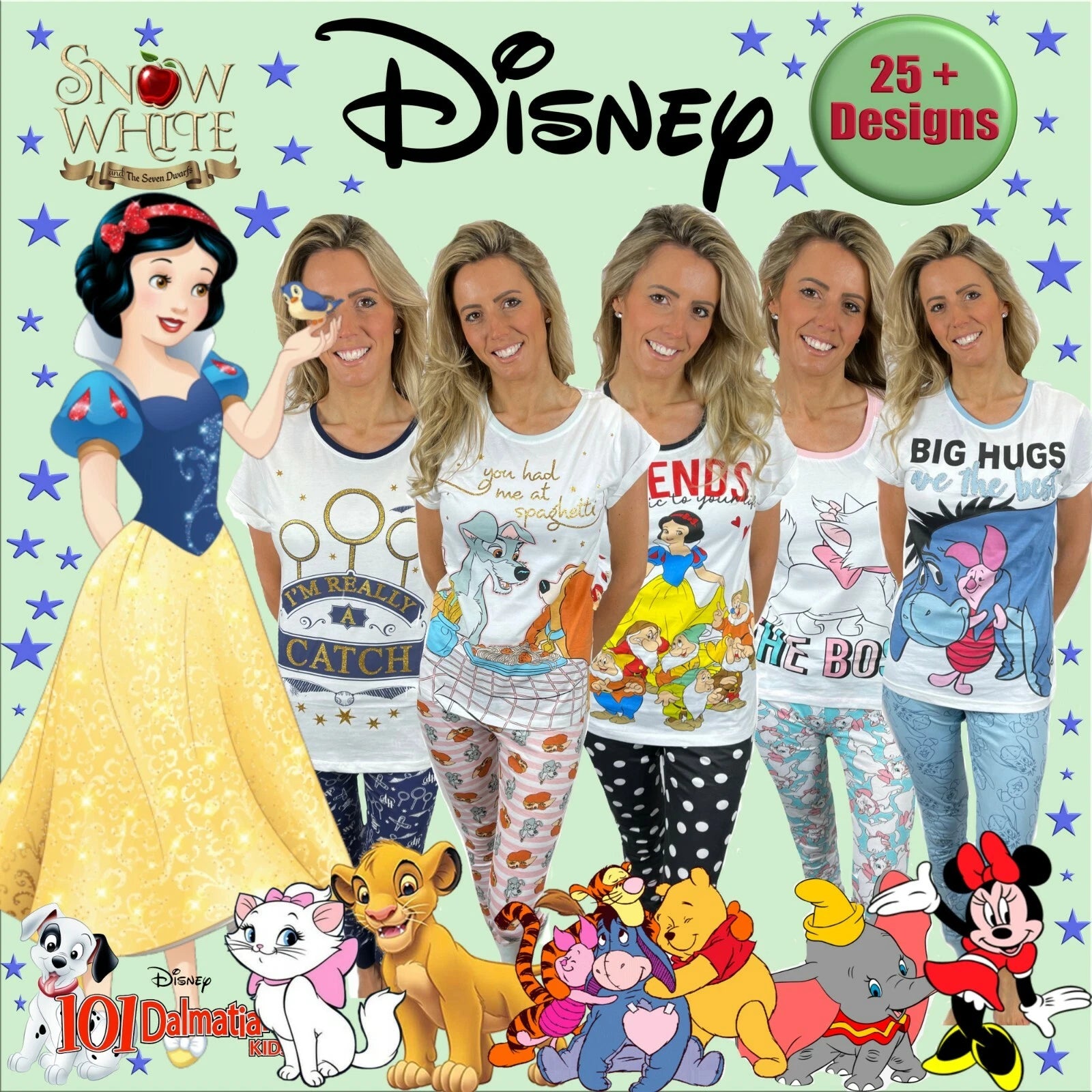 Womens Pyjamas Set Disney Pjs Gifts For Her Ladies Pyjamas Short Sleeve Cotton