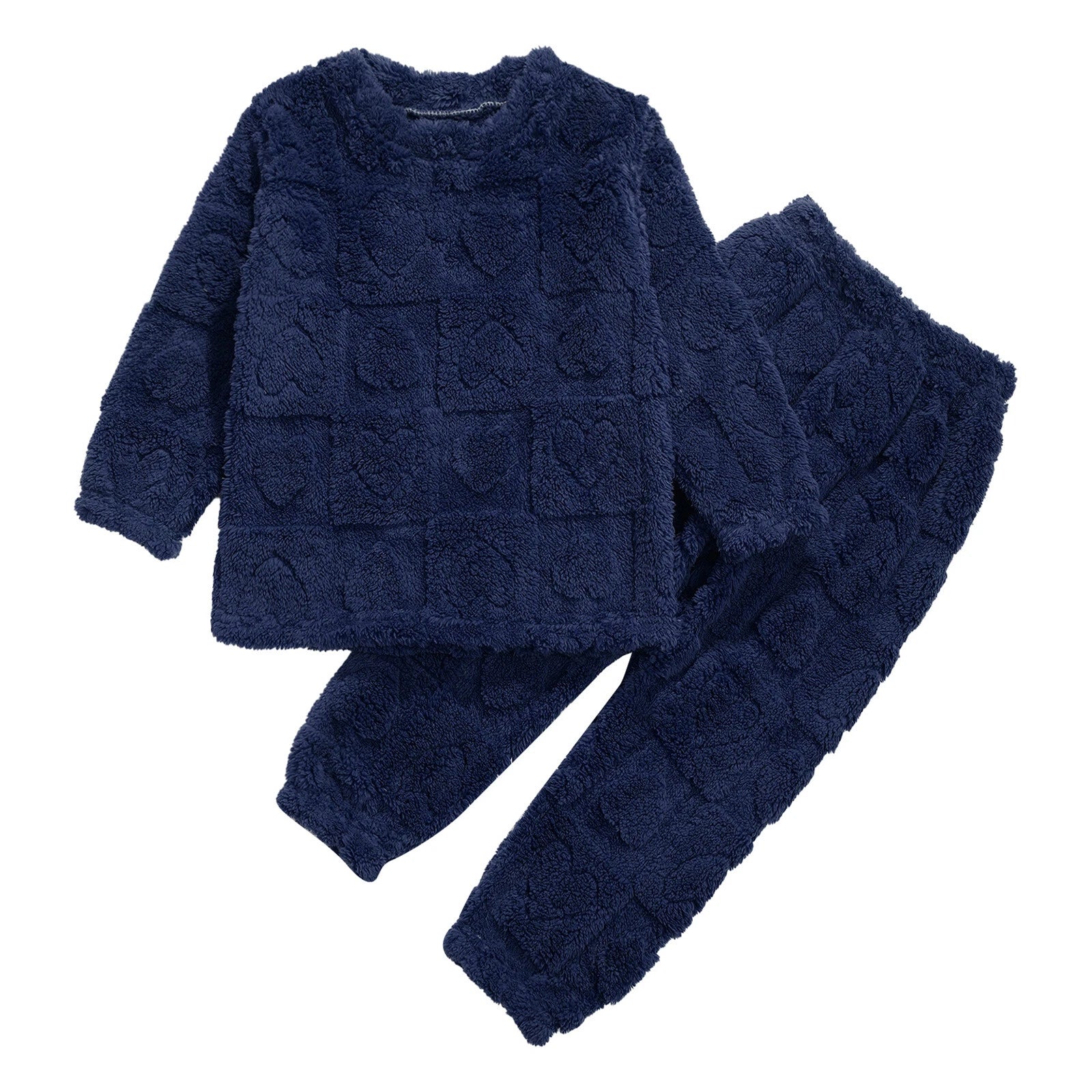 Kids Boys Girls Homewear Round Neck Tops With Pants Solid Color Pajamas Set