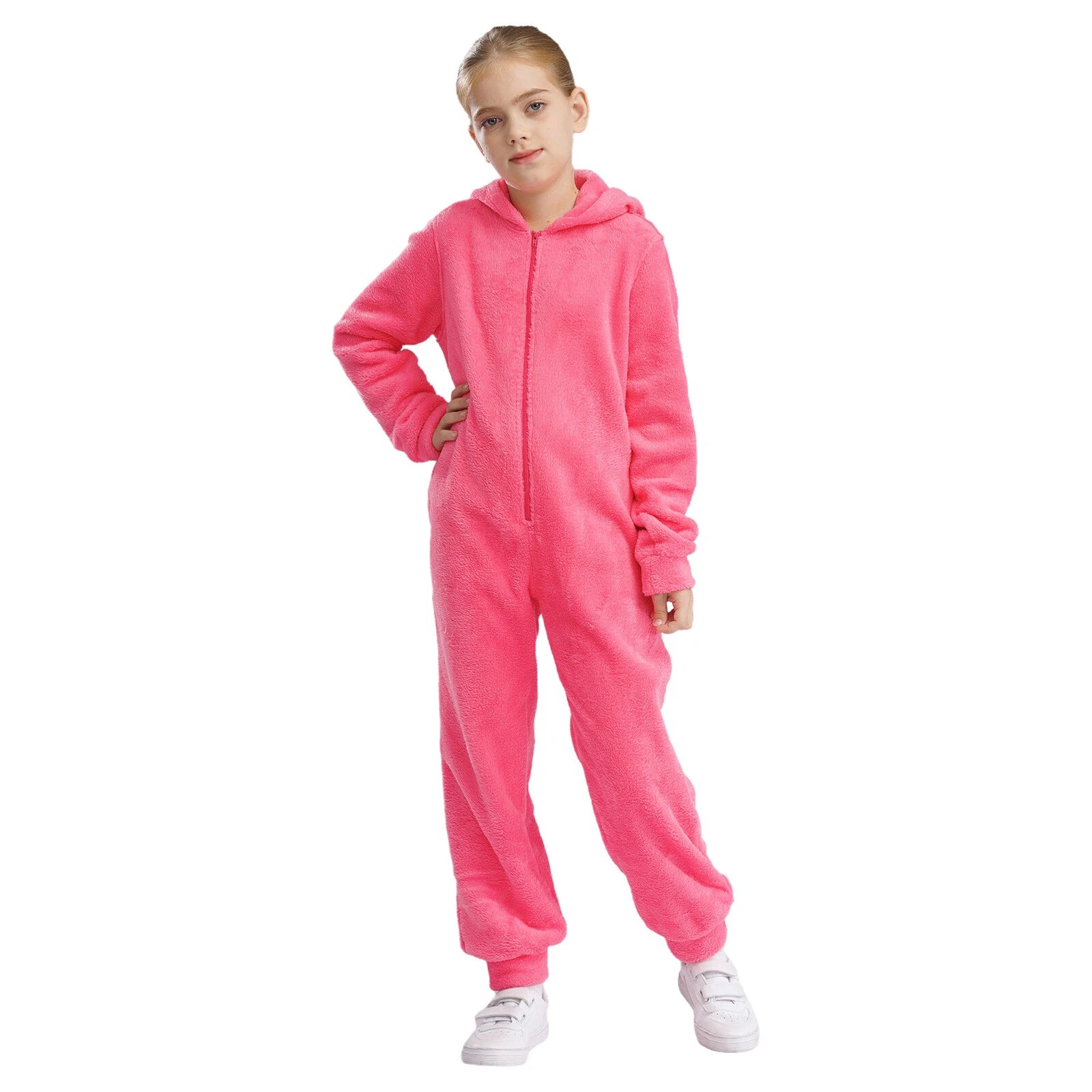 Unisex Kids Fleece Hooded Jumpsuit for Boys Girls Zip-up One Piece Pjs Sleepwear