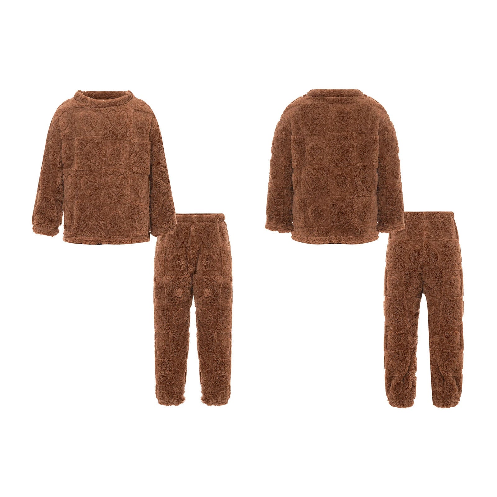 Kids Boys Girls Flannel Suit Unisex Children Pajamas Set Cute Tops With Pants