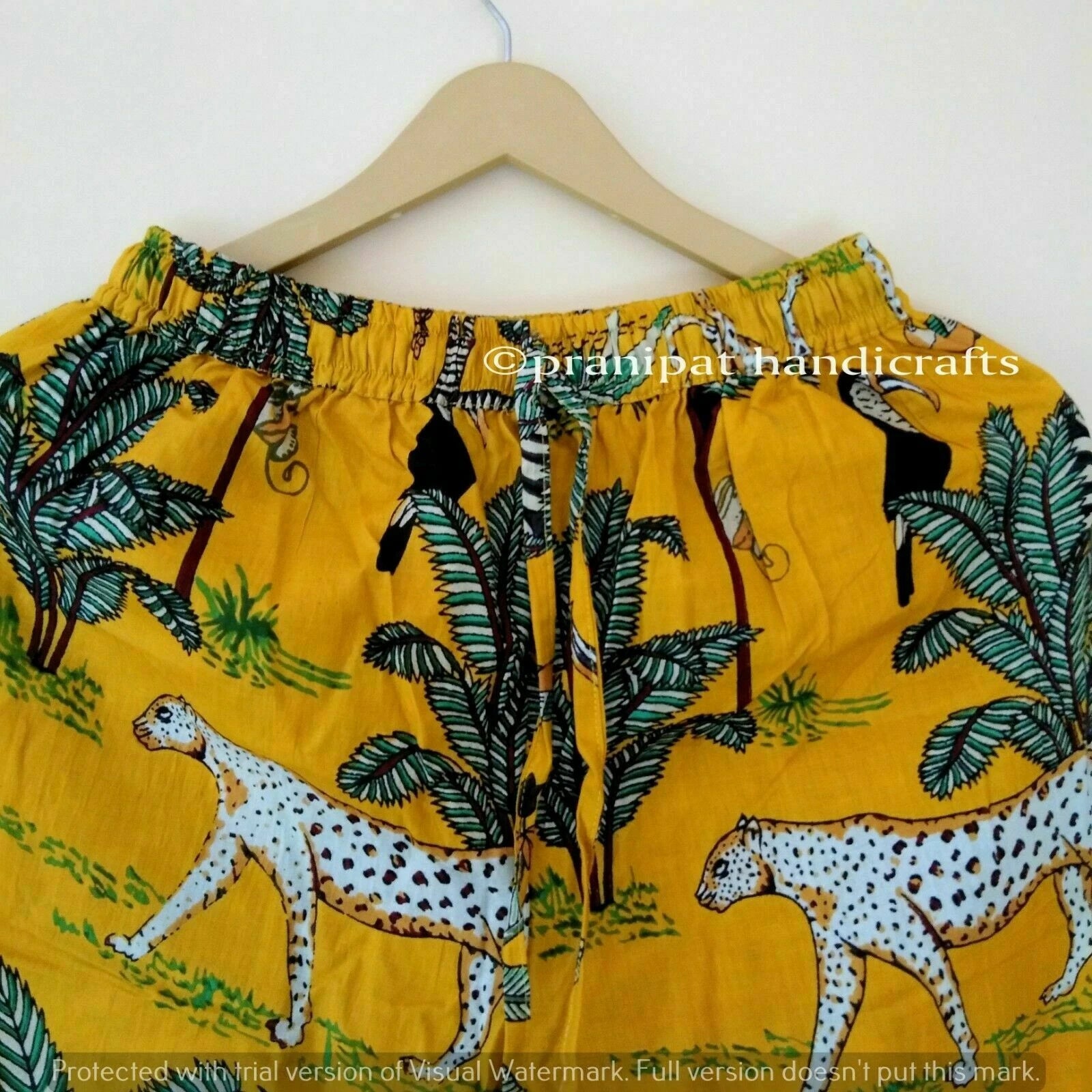 Indian Animal Printed Cotton Yellow Hippie Women Gypsy Sleepwear Boho Pajama set