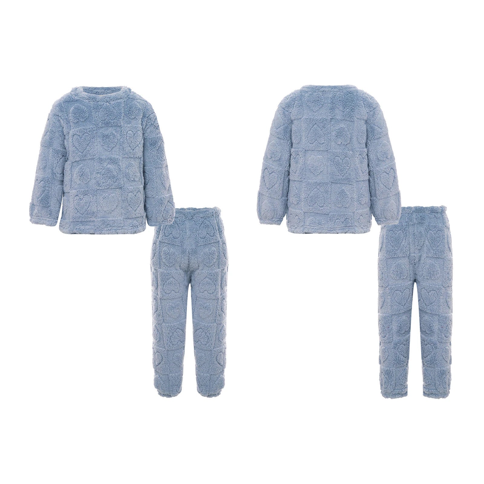 Kids Boys Girls Homewear Round Neck Tops With Pants Solid Color Pajamas Set