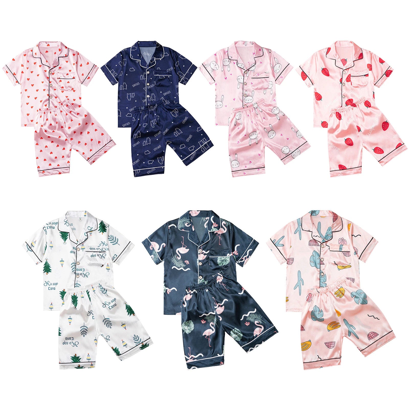 Boys Girls Pajamas Set Sleepwear Button Closure Top Shorts Nightwear Loungewear