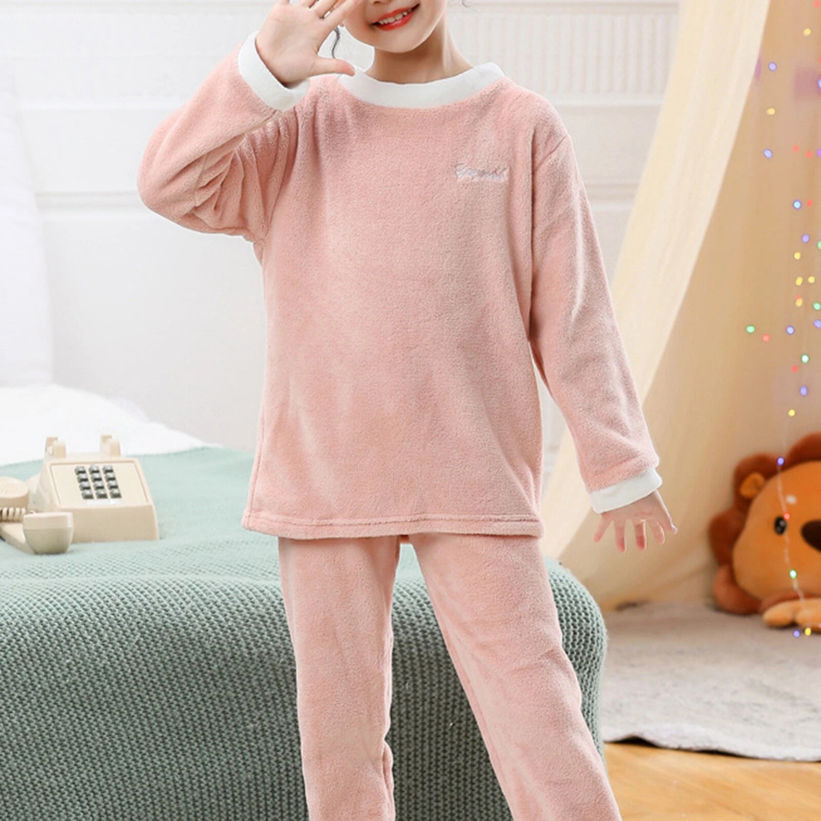 Girls Boys Pajamas Suit Long Sleeve Tops with Pants Sleepwear Winter Nightwear