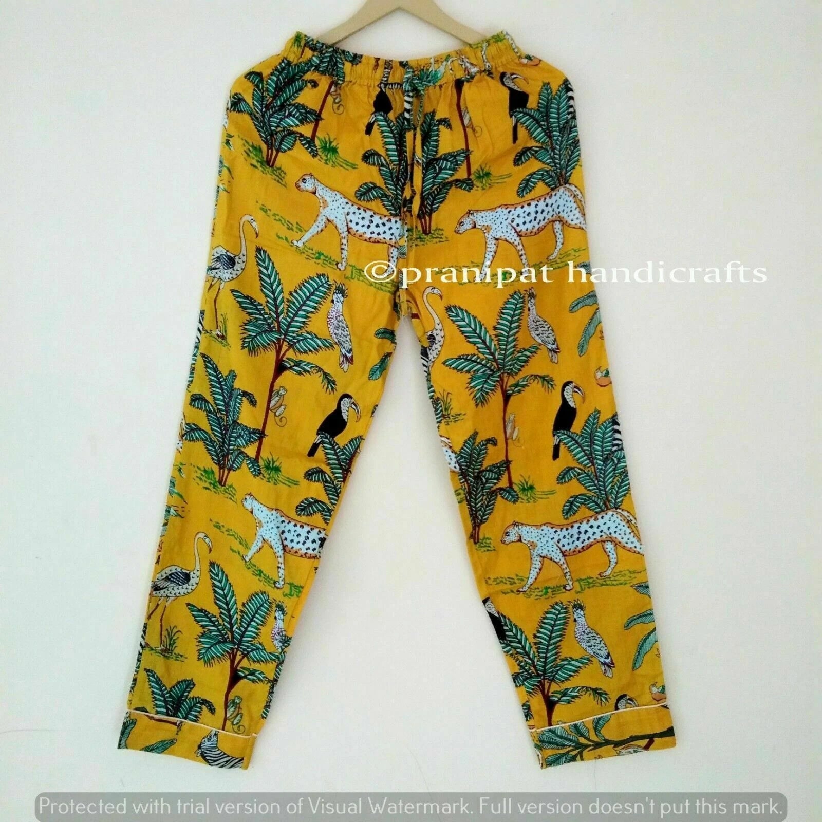 Indian Animal Printed Cotton Yellow Hippie Women Gypsy Sleepwear Boho Pajama set