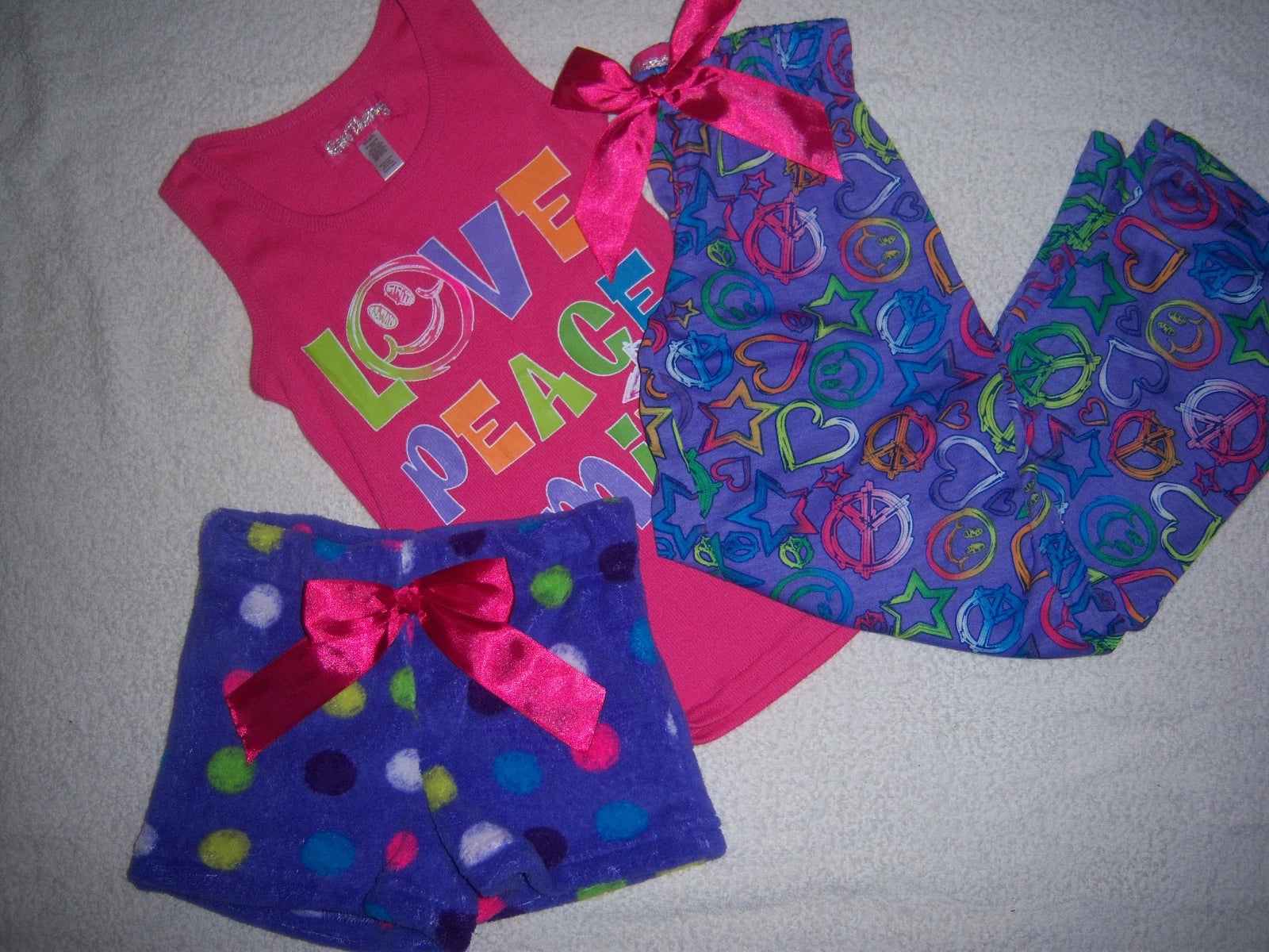 Girl Thing Brand 3 Piece PJ Pink Purple Shorts Pants Tops Set Size XS(4/5) NEW