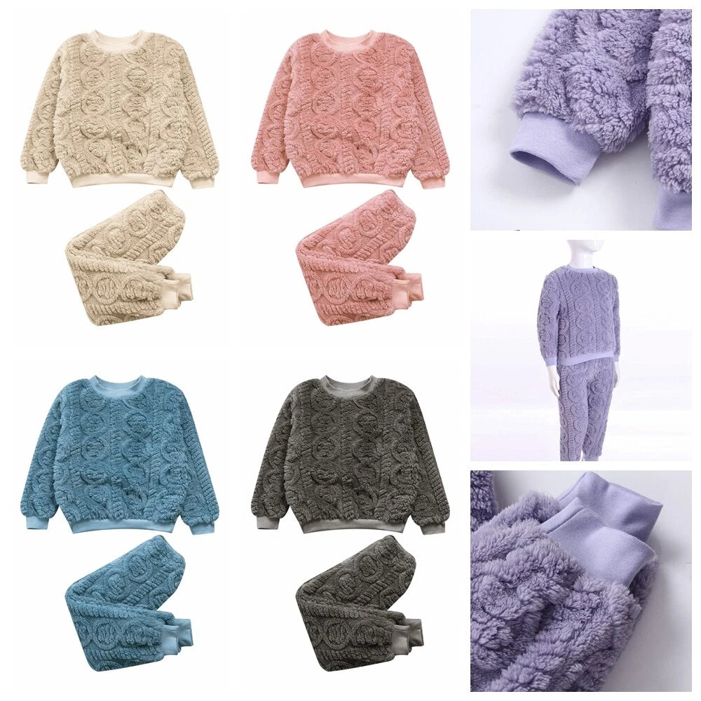 Kids Set Warm Pajamas Stand Collar Sleepwear Long Sleeve Nightwear Sleep Fancy