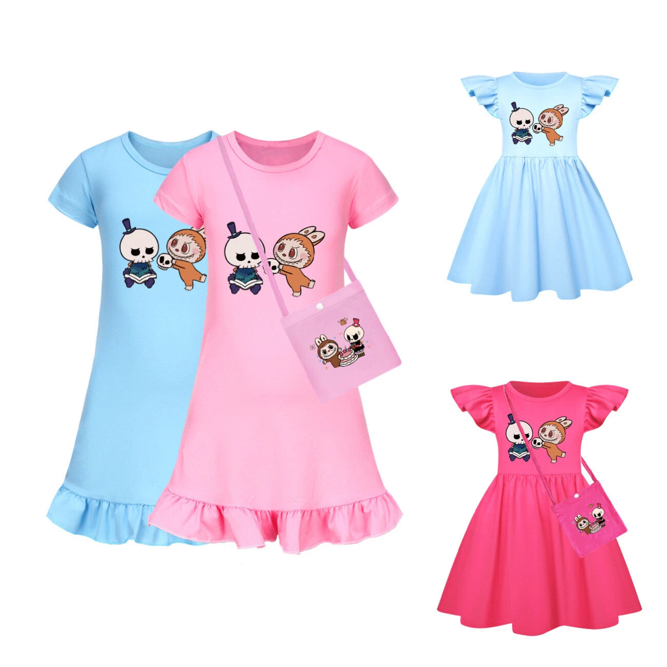 Cartoon Print Girl's Short-Sleeved Pajamas Home Clothes Nightdress Skirt New Hot