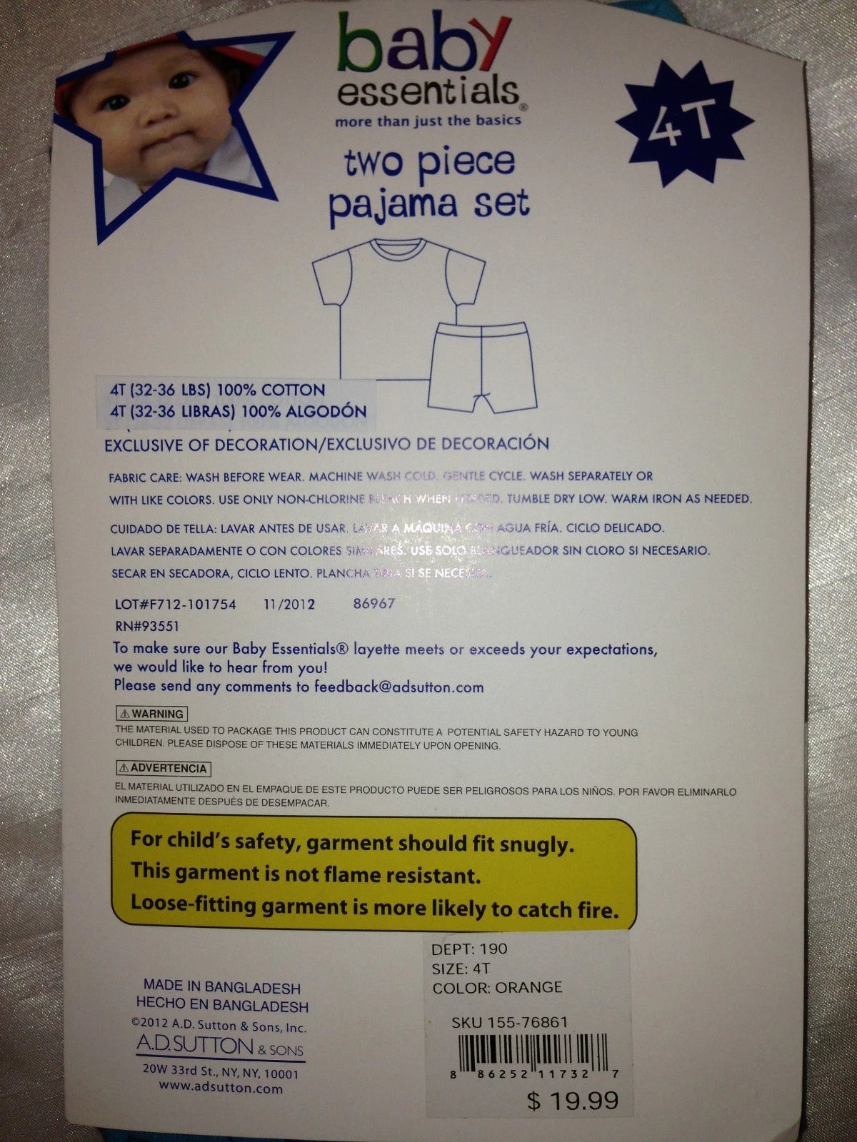 BABY ESSENTIALS TWO PIECE PJ SET  BABY BOY TODLER 100% COTTON