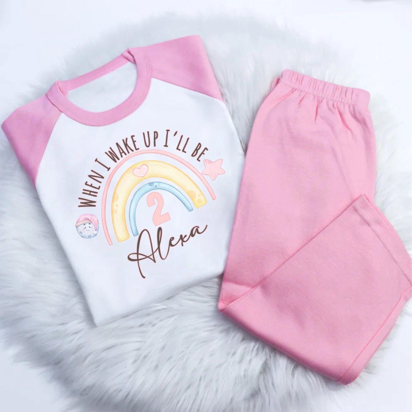 Personalised Boys Baby Childrens when i wake up RAINBOW  PJ loungewear pyjamas