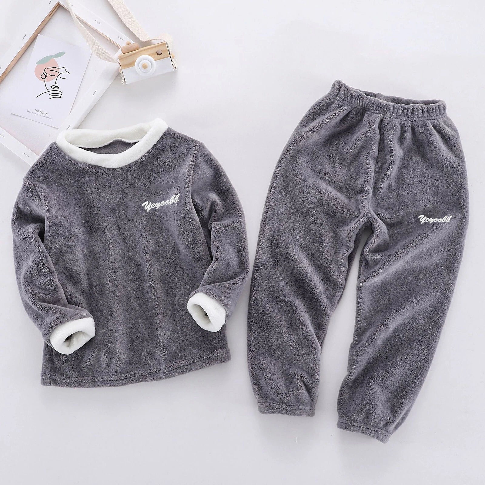 Girls Boys Pajamas Suit Long Sleeve Tops with Pants Sleepwear Winter Nightwear