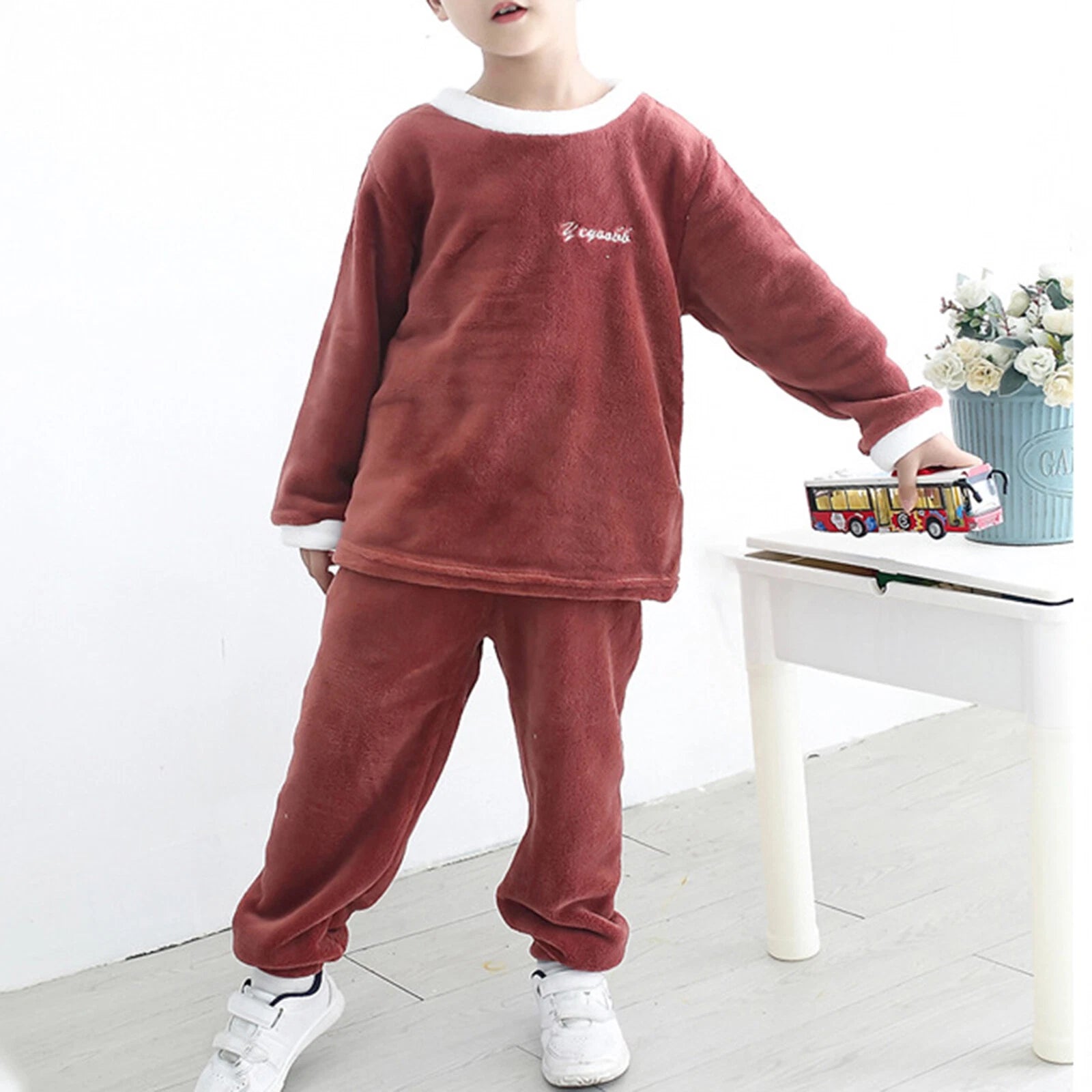 Girls Boys Pajamas Suit Long Sleeve Tops with Pants Sleepwear Winter Nightwear